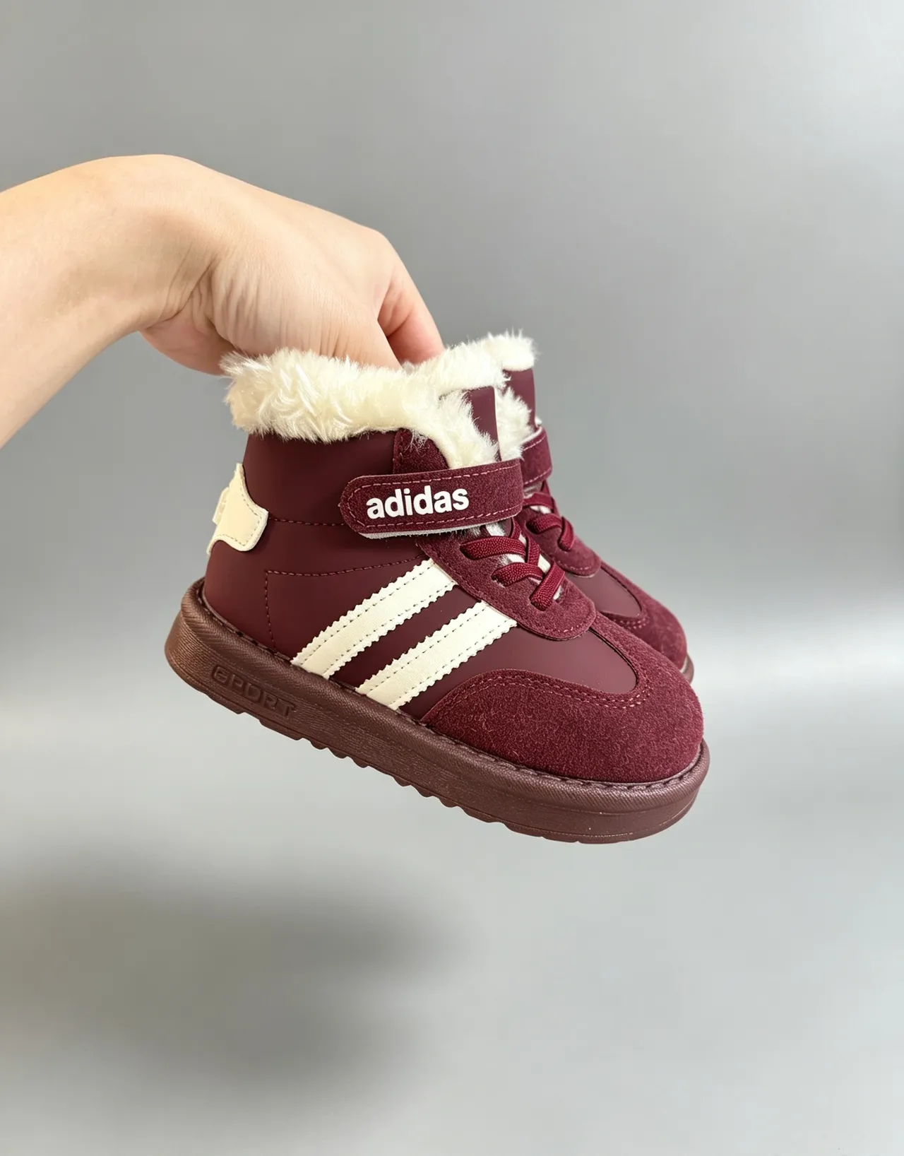Adidas Brown White Fur-Lined Collar Three-Stripe Side Panel Snow Boots