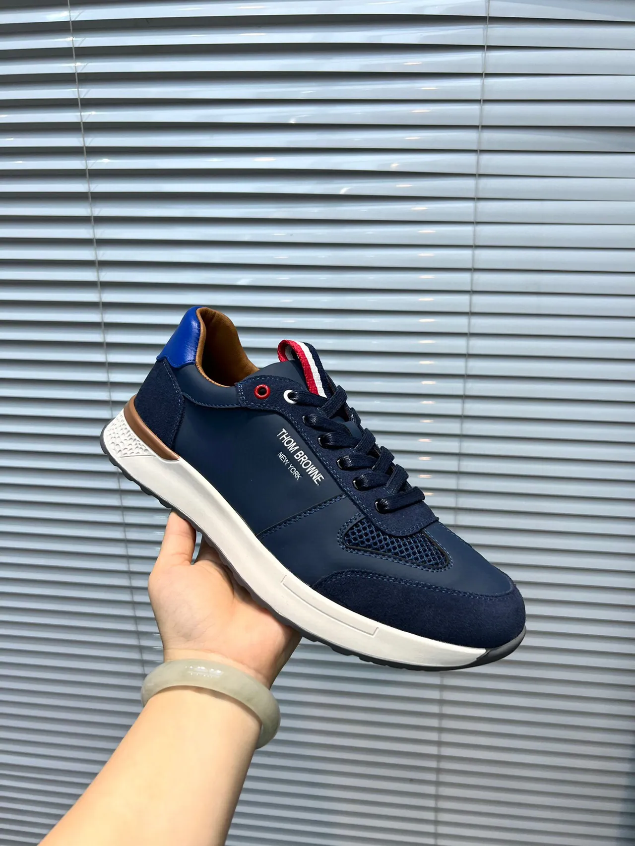 Thom Browne Navy Blue Mixed-Material Lifestyle Sneaker