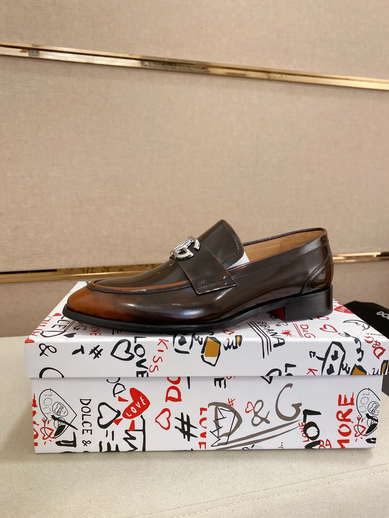 Dolce & Gabbana Brown Beige Patent Leather Two-Tone Loafer