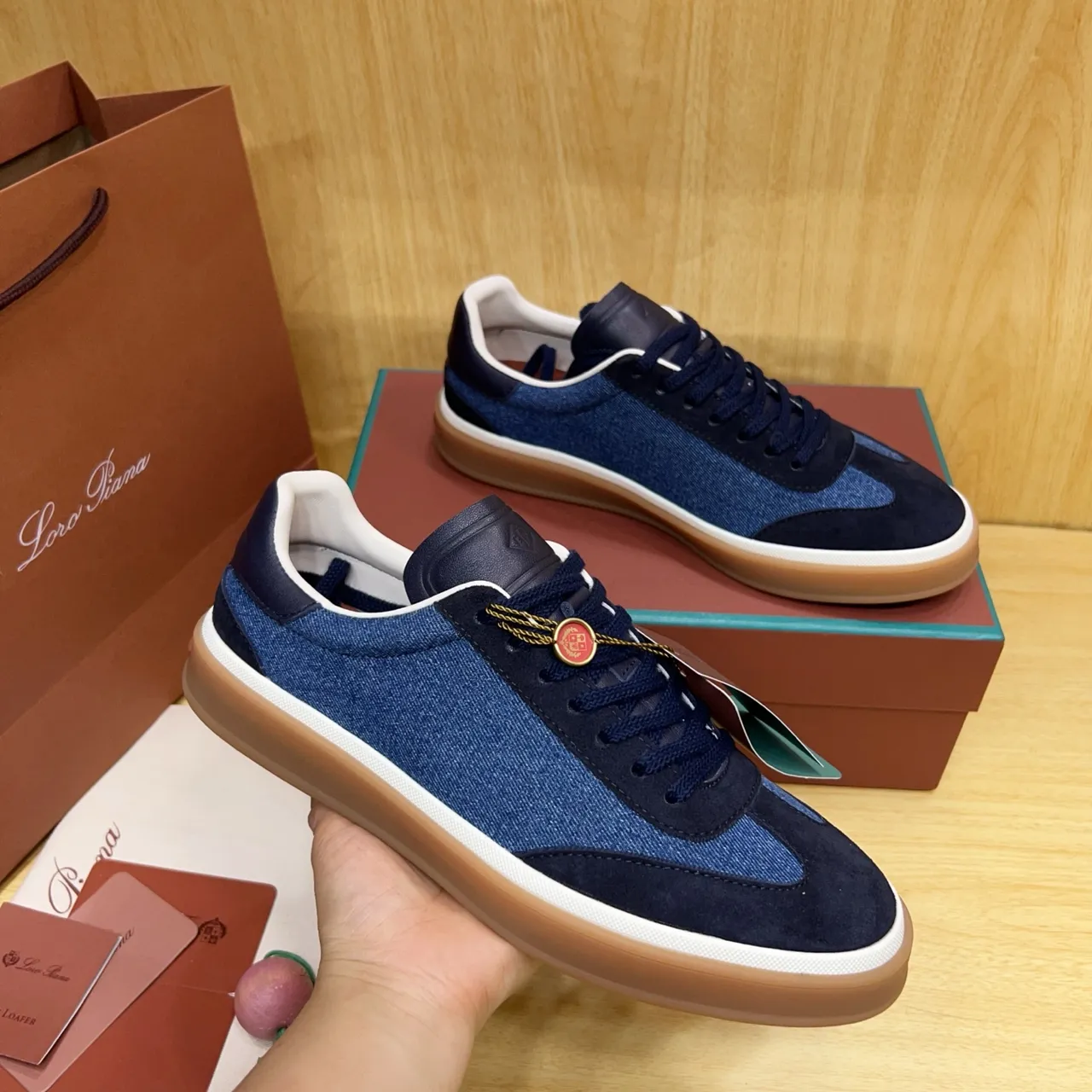 Loro Piana Denim and Suede Panelled Gum Sole Lifestyle Sneakers