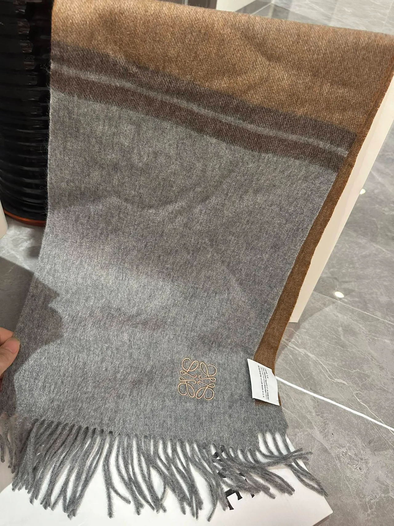 Loewe Anagram Embroidered Gray Cashmere Scarf