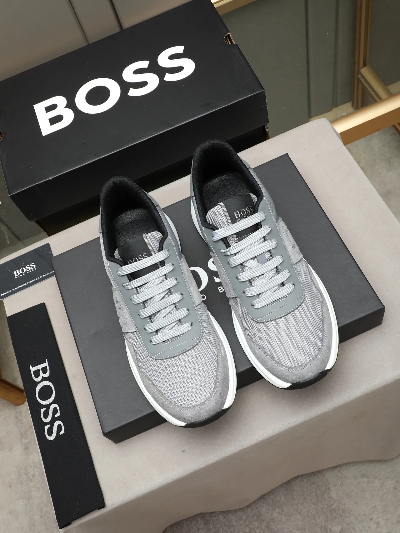 Hugo Boss Gray Suede and Mesh Lifestyle Sneaker