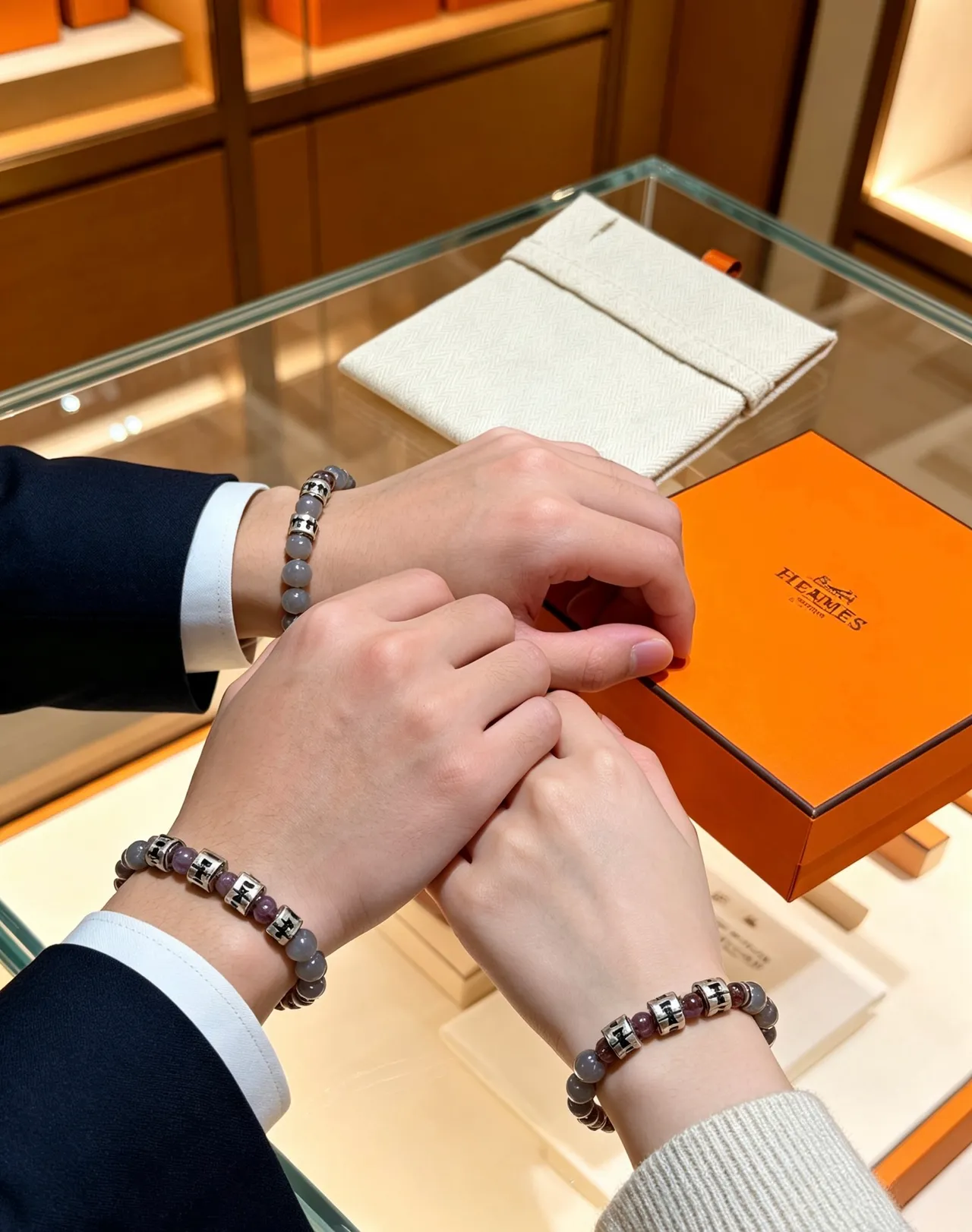 Hermès H-Spacer Gray Purple Beaded Bracelet