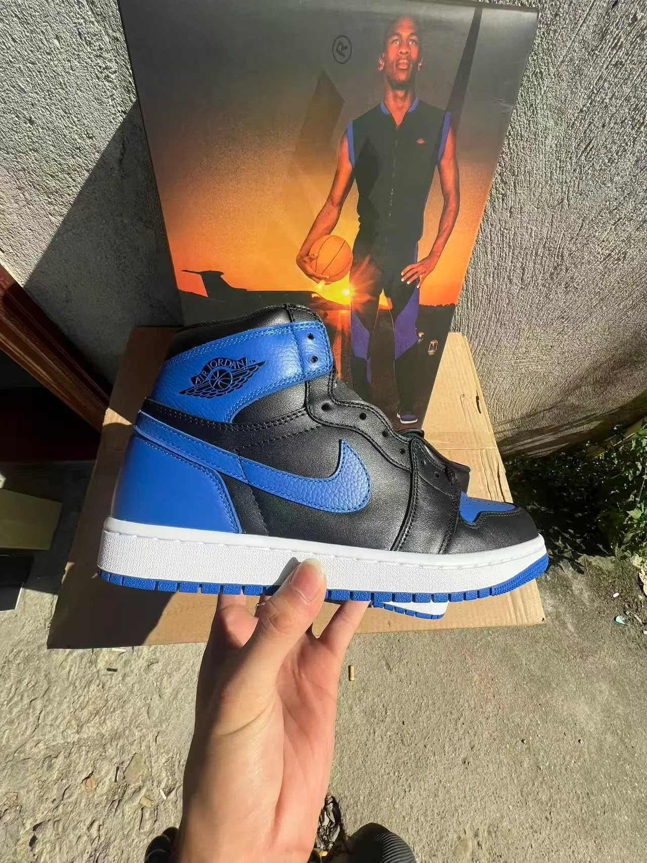 Air Jordan 1 Black Royal Blue Leather Basketball Shoes