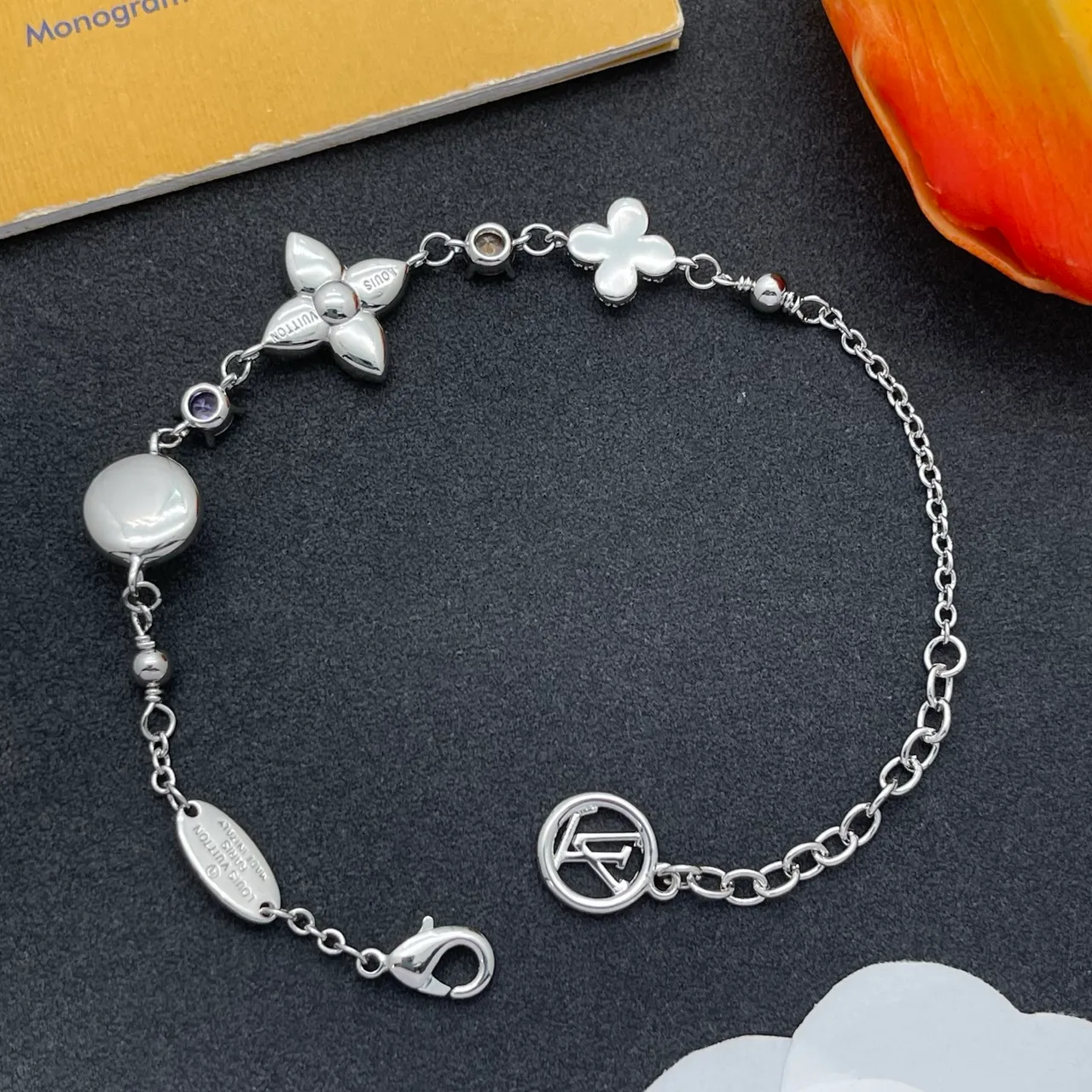 Louis Vuitton Floral Charm Silver Chain Bracelet