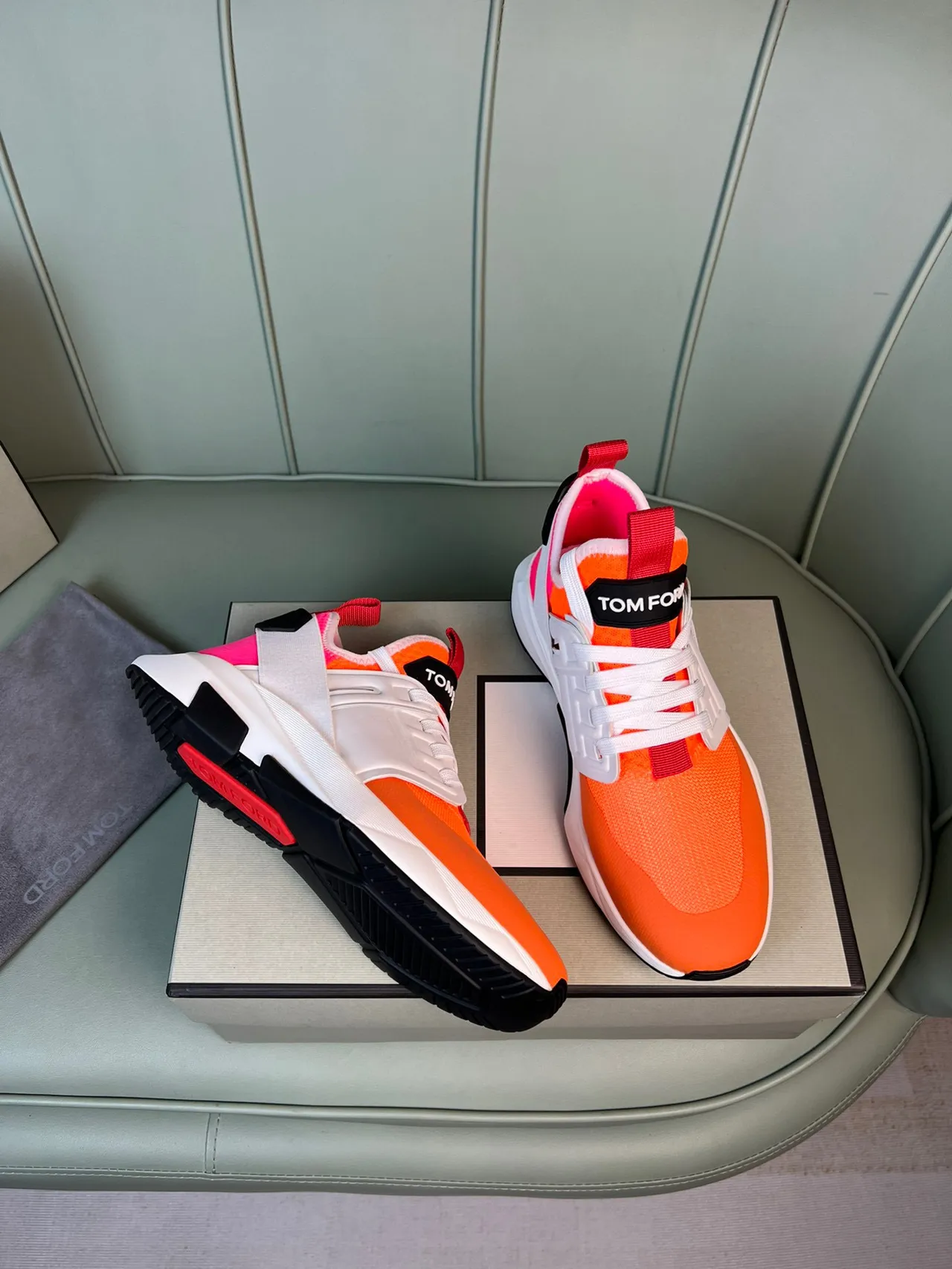 Tom Ford Orange Red Mesh Upper Sculpted White Midsole Lifestyle Sneakers