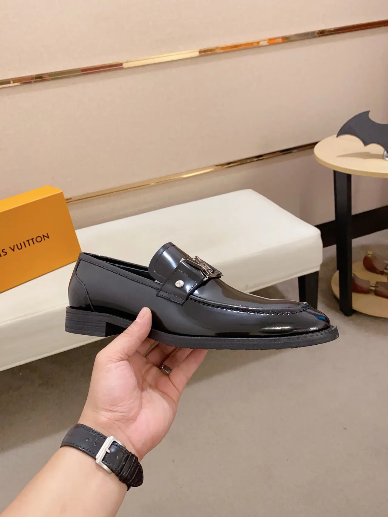Black Glossy Patent Leather Buckle Strap Loafer