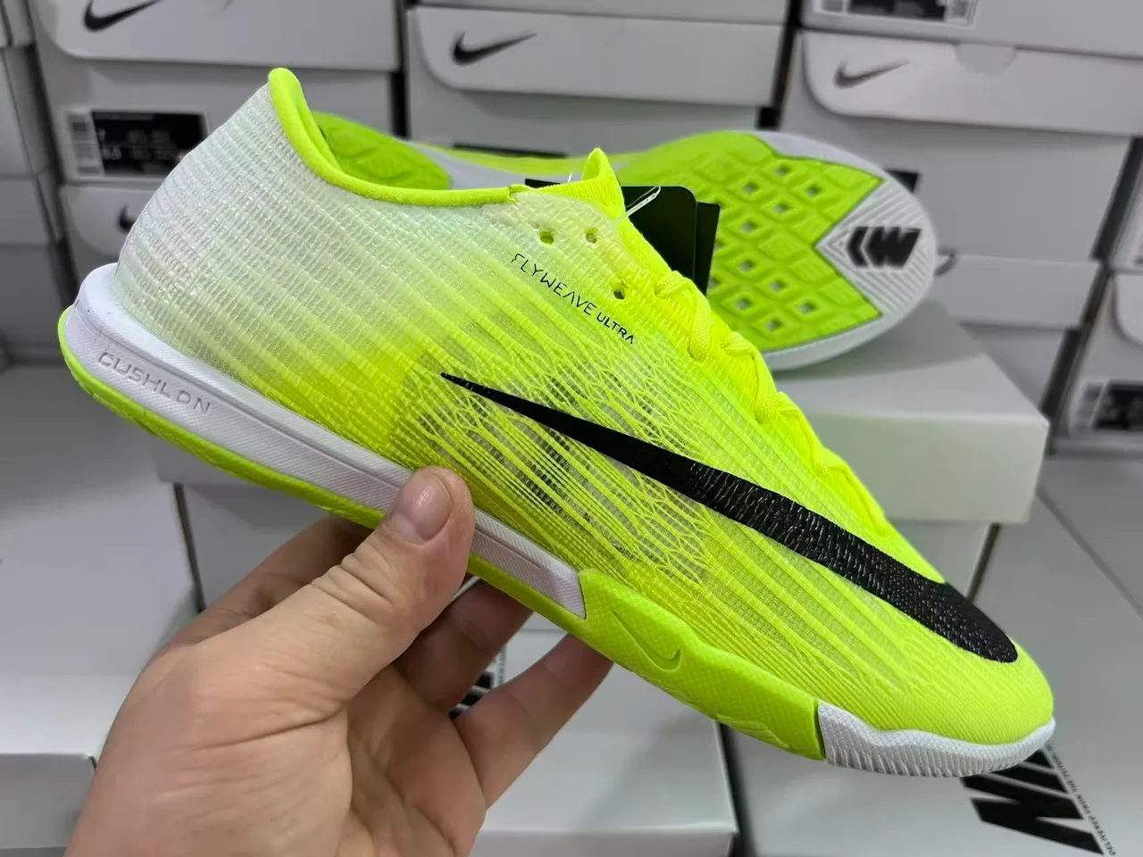 Nike Mercurial Flyweave Ultra Neon Yellow Black Indoor Soccer Shoes