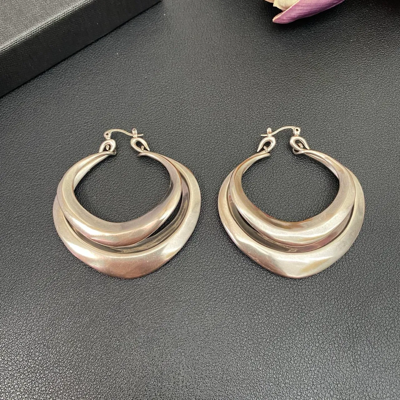 Saint Laurent Silver Triple-Layered Asymmetrical Hoop Earrings