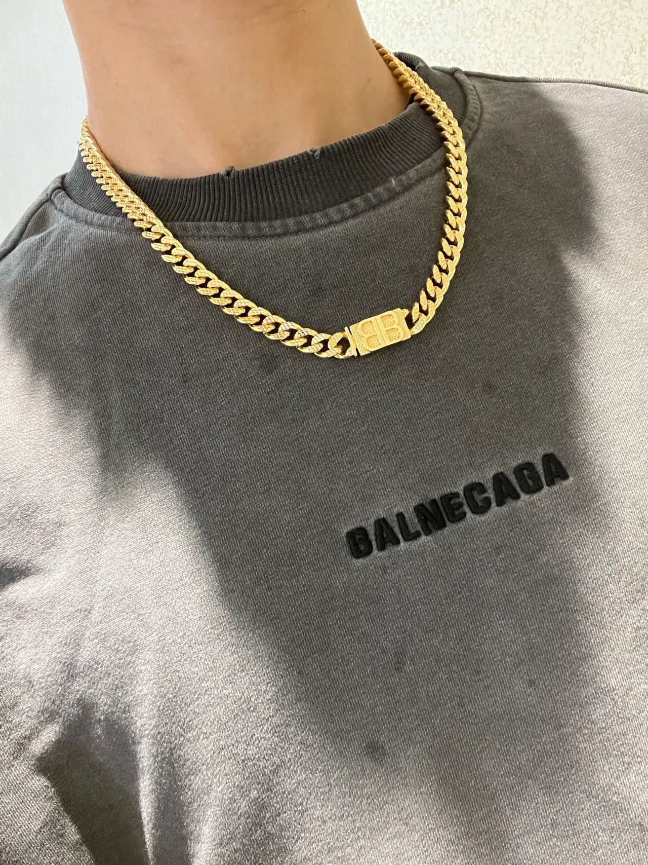 Balenciaga BB Chain Gold Chunky Curb Logo Clasp Necklace