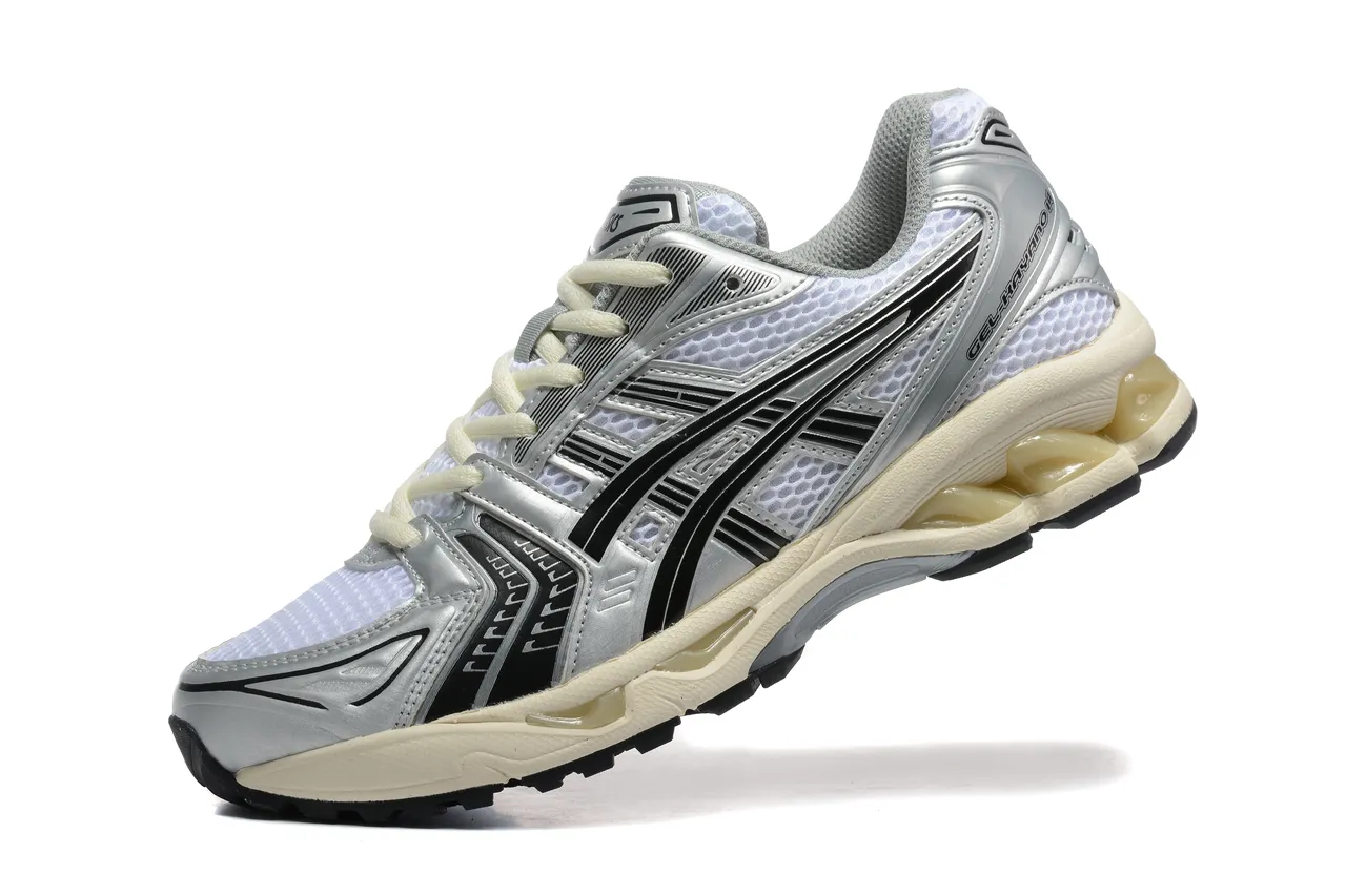 ASICS Gel-Kayano Silver Black Metallic Synthetic Overlays White Engineered Mesh Running Shoes