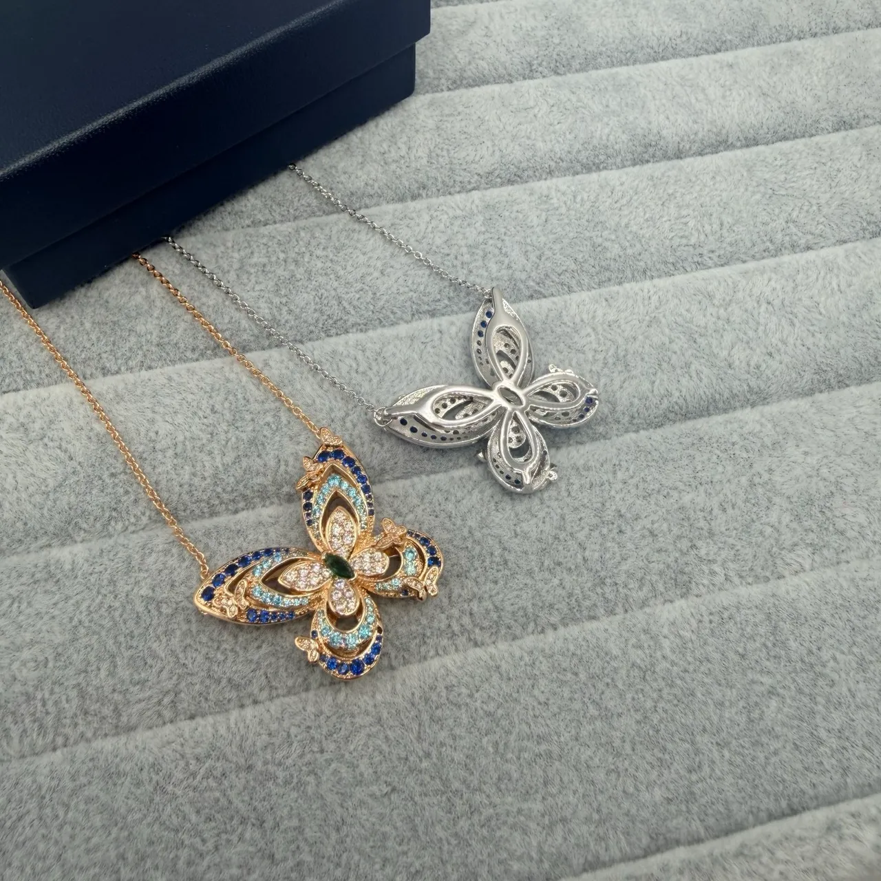 GRAFF Multicolor Gold Butterfly Silhouette Pavé-Set Gemstones Necklace