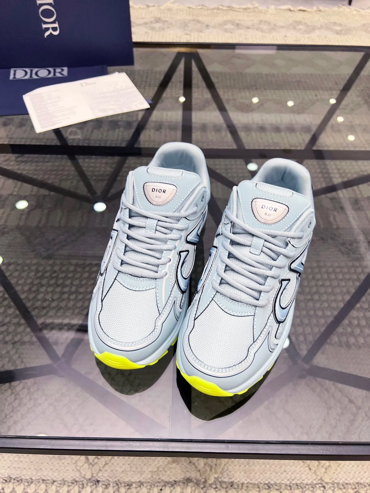Dior B23 Oversized CD Logo Light Gray and Yellow Chunky Sneakers