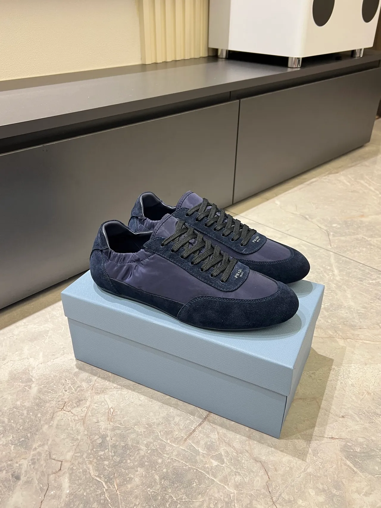 Prada Cloudbust Navy Black Mixed-Material Upper Suede Toe Cap Lifestyle Sneakers