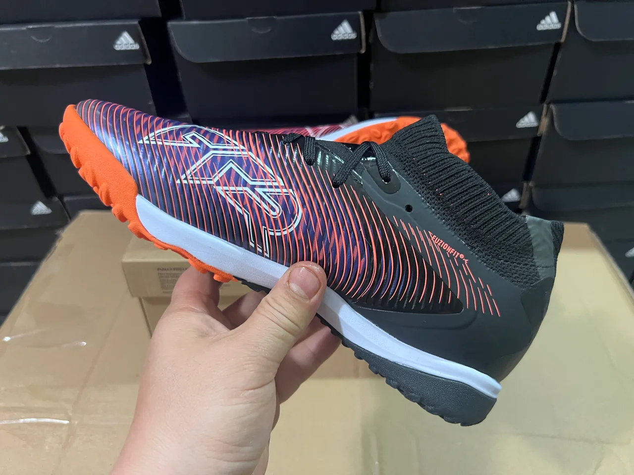 Puma Black Multicolor Knit Sock-Fit Collar Iridescent Striped Upper Turf Soccer Shoes