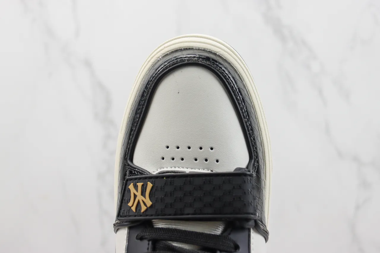 Mitchell & Ness Black Gold Crocodile-Embossed Leather White Side Panel Chunky Sneakers