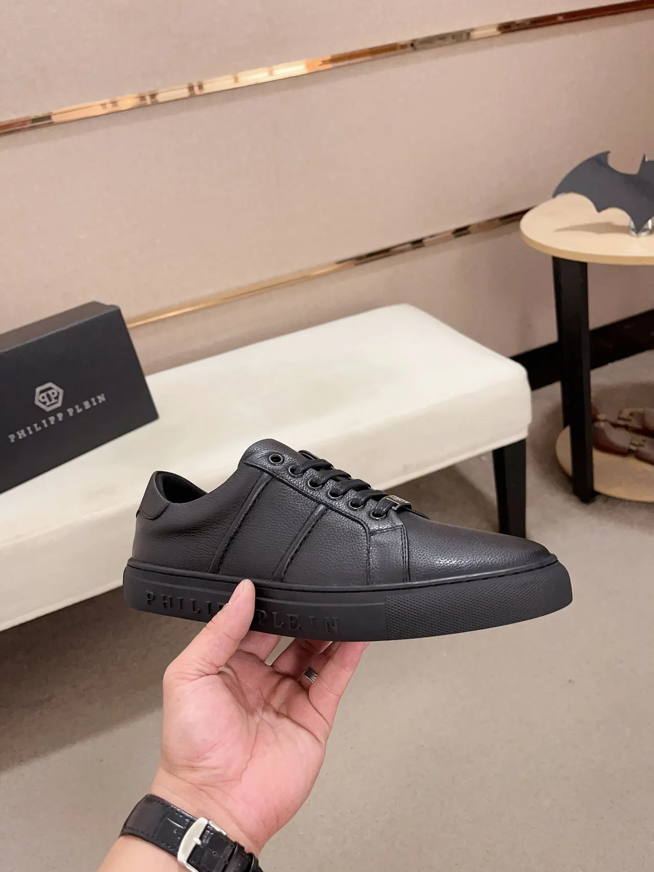 Philipp Plein Black Leather Lifestyle Sneakers