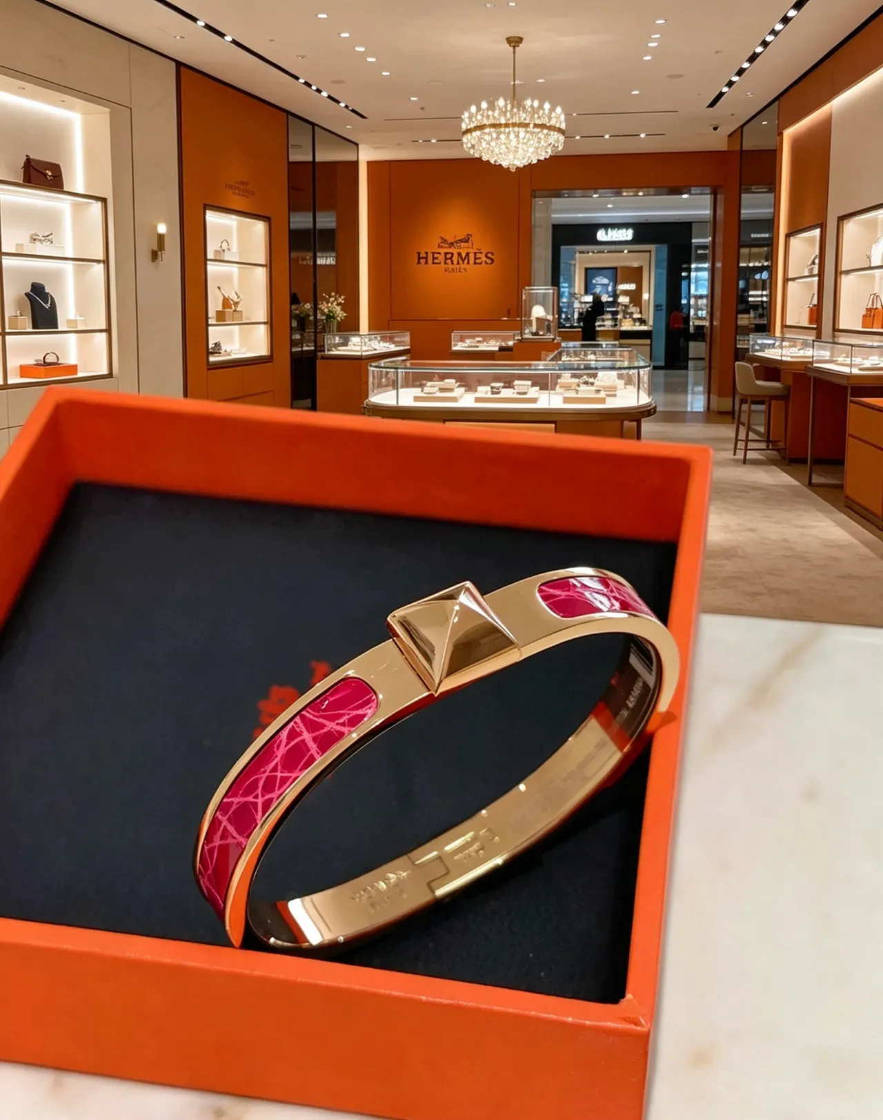 Hermès Pink Gold Metal H-Shaped Clasp Bracelet