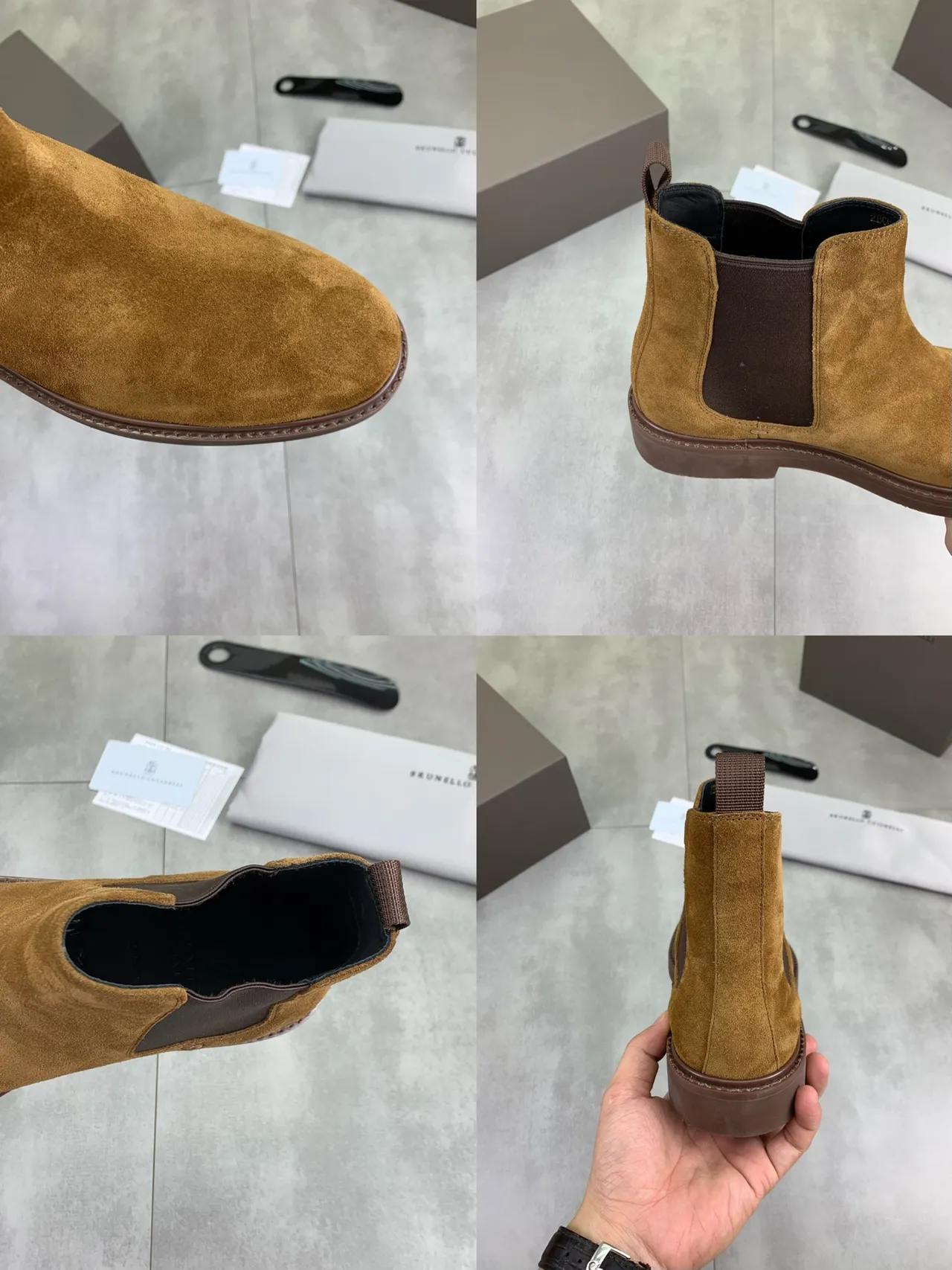 Brown Suede Upper Elastic Side Gussets Chelsea Boots