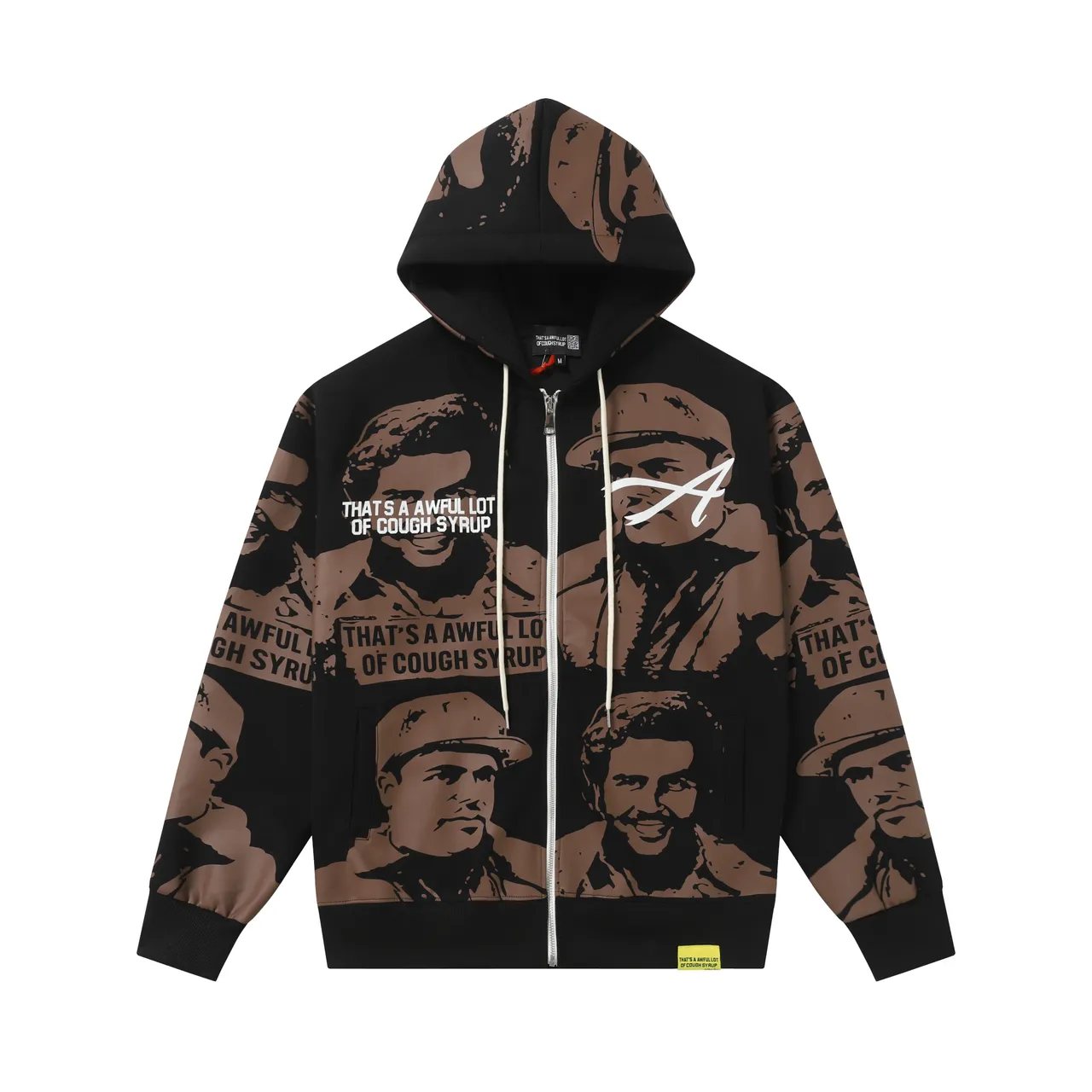 Black and Brown All-Over Print Zip-Front Hoodie and Pants Tracksuit