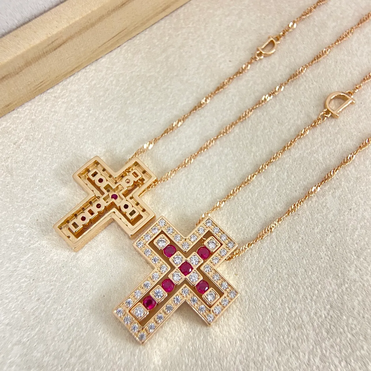 Gold Multicolor Geometric Cross Pendant Pavé-Set Gemstones Necklace