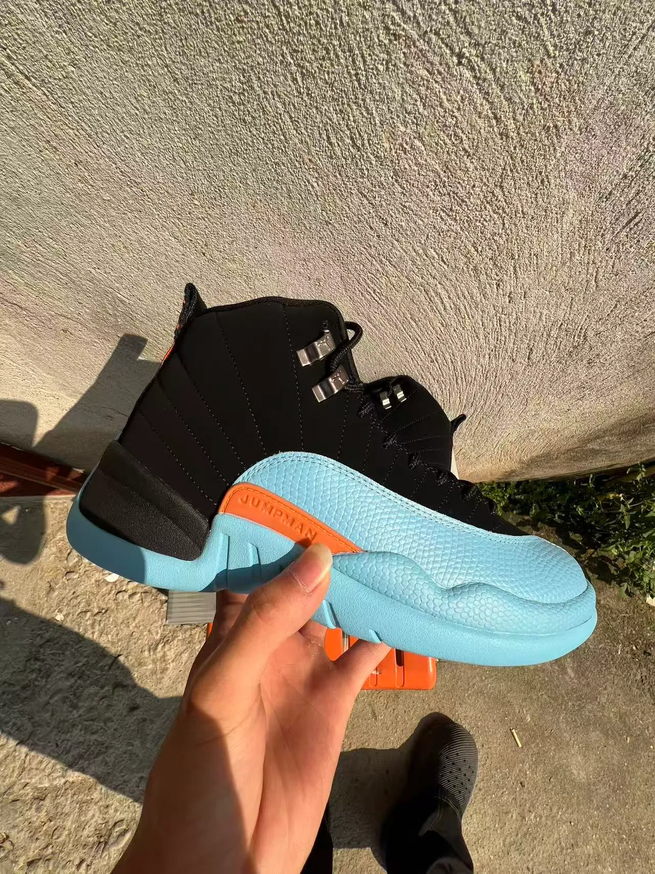 Air Jordan 12 Black Light Blue Orange Basketball Shoes