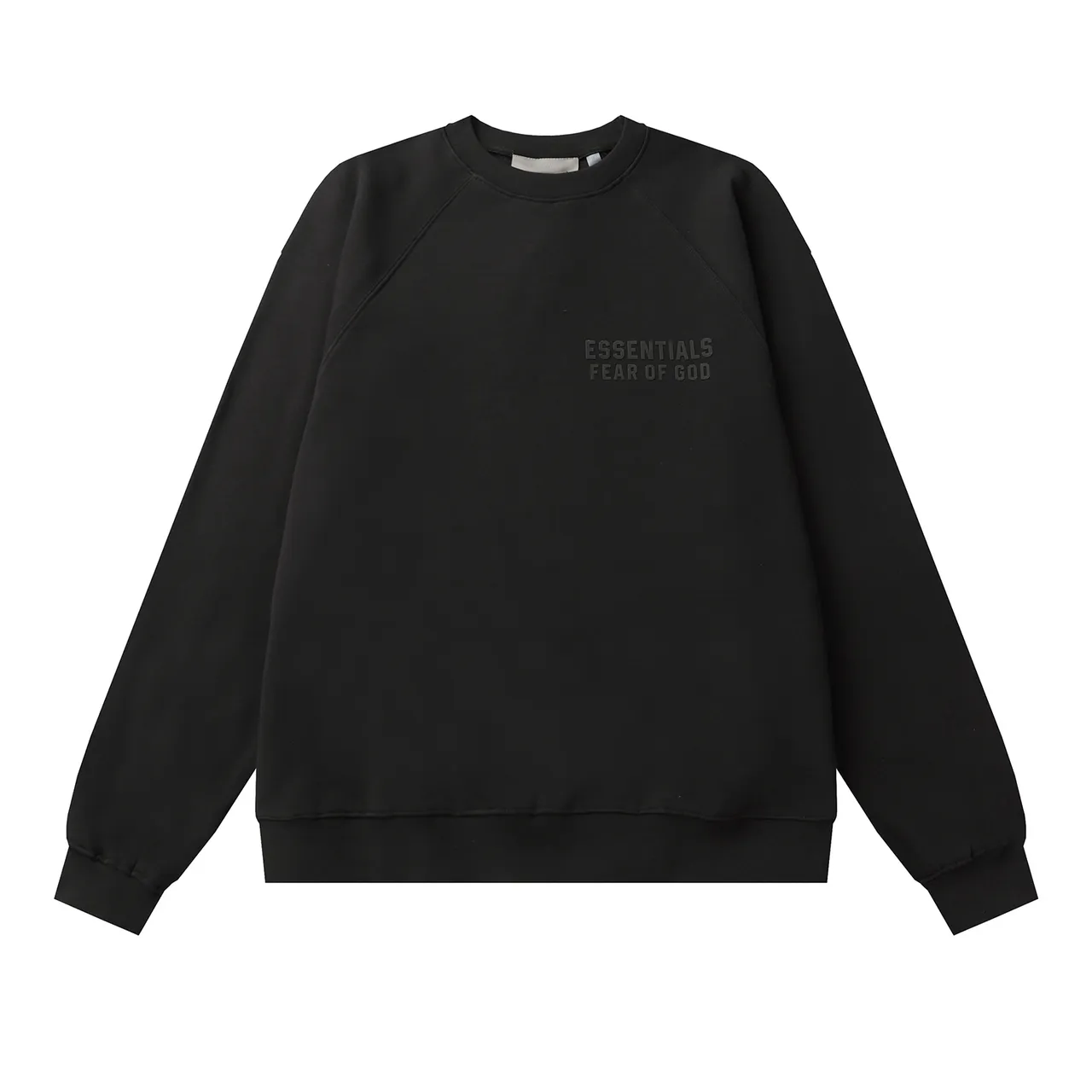 Fear of God Essentials Black Raglan Sleeves Embroidered Chest Logo Sweater