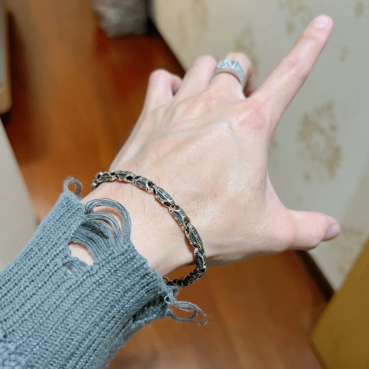 Balenciaga Monogrammed Chain-Link Two-Tone Silver Bracelet