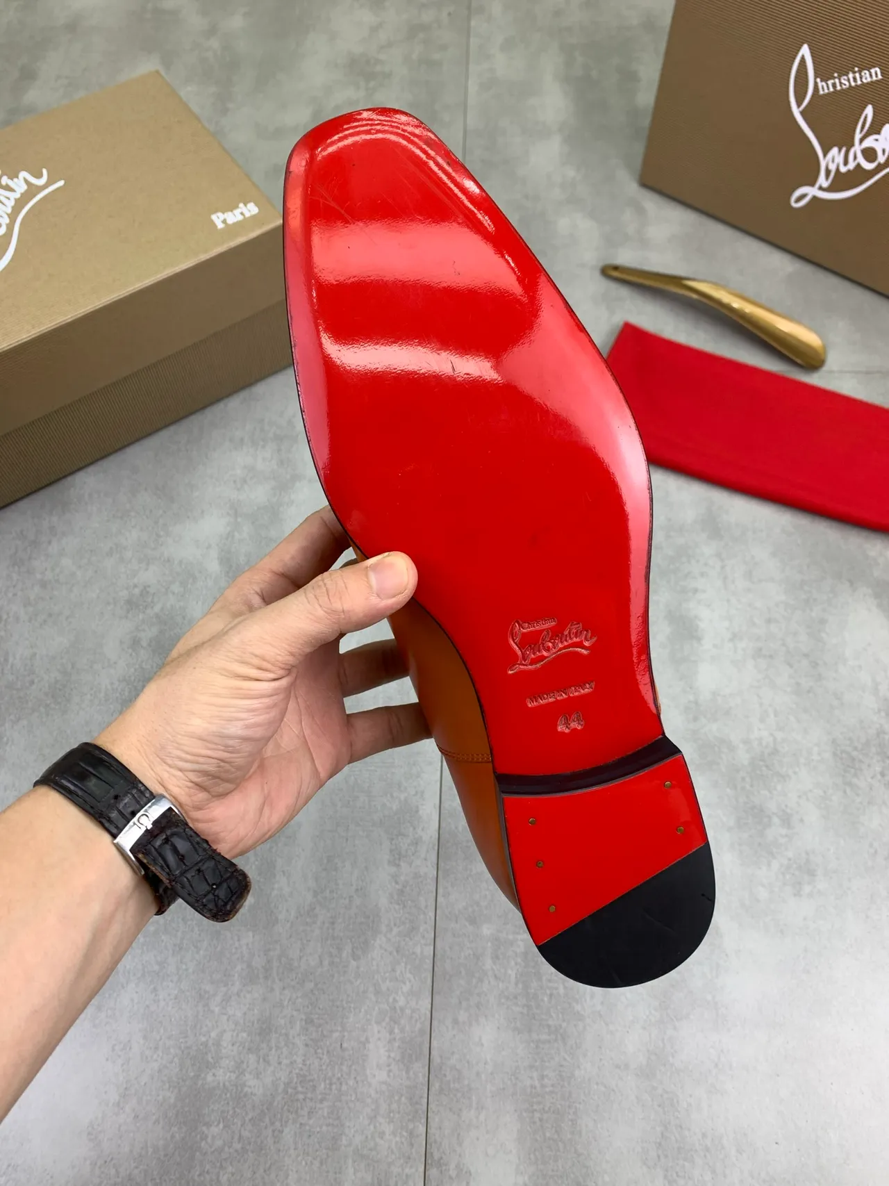 Christian Louboutin Orange Black Cap-Toe Lace-Up Oxford Shoes