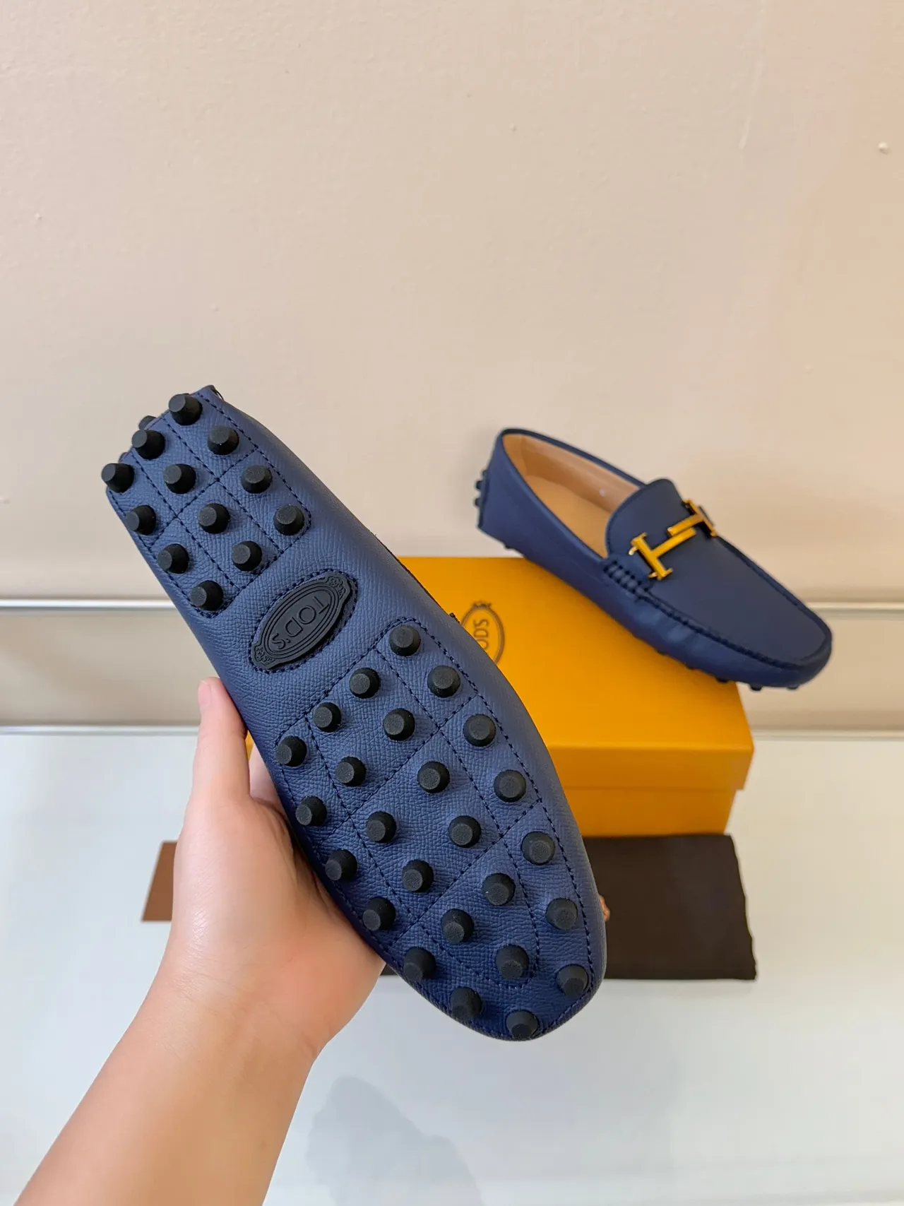 Tod's Gommino Loafer Navy Blue Pebbled Leather H-Bit Loafers