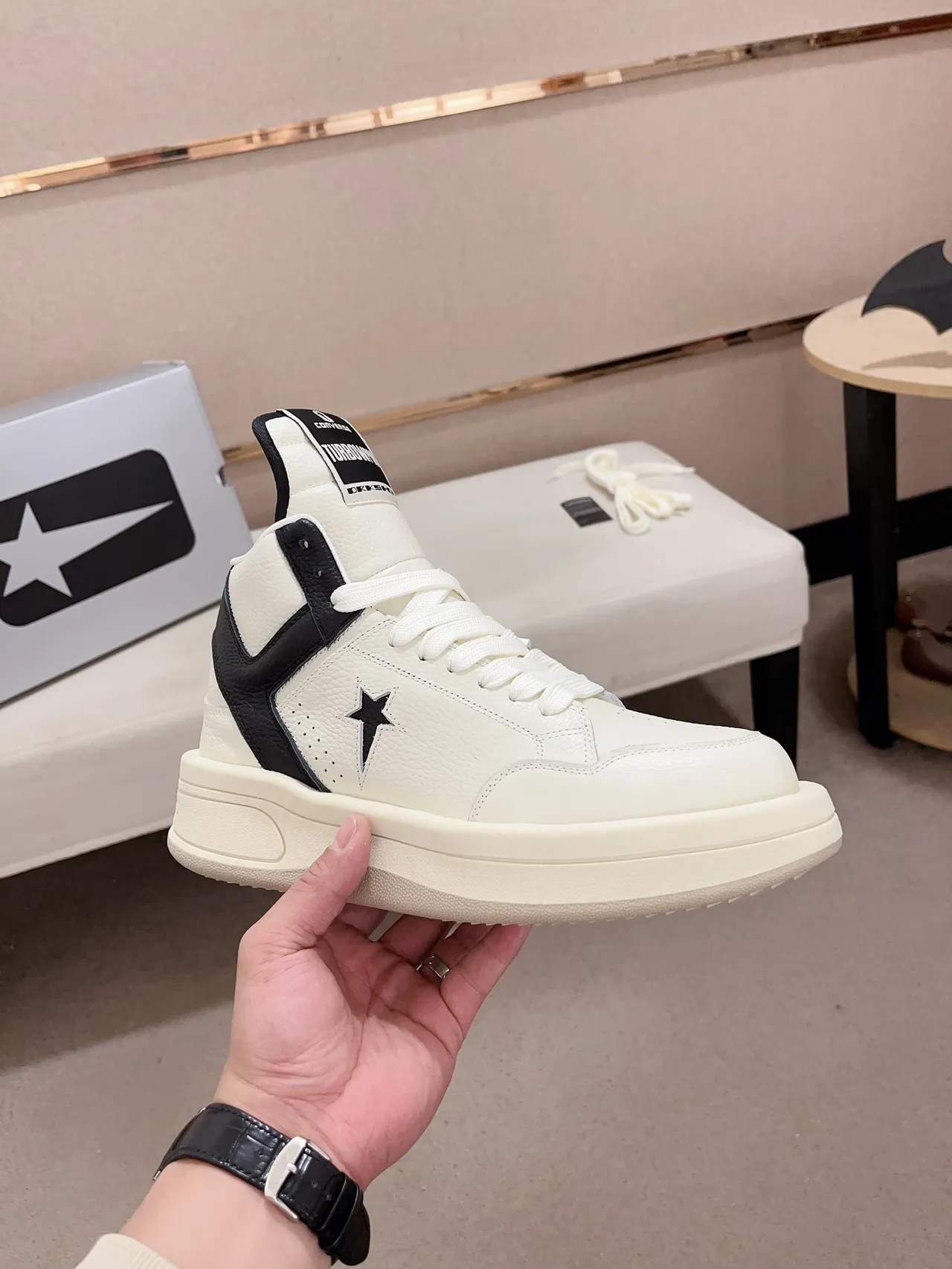 Converse Weapon White Black High-Top Leather Upper Lifestyle Sneakers