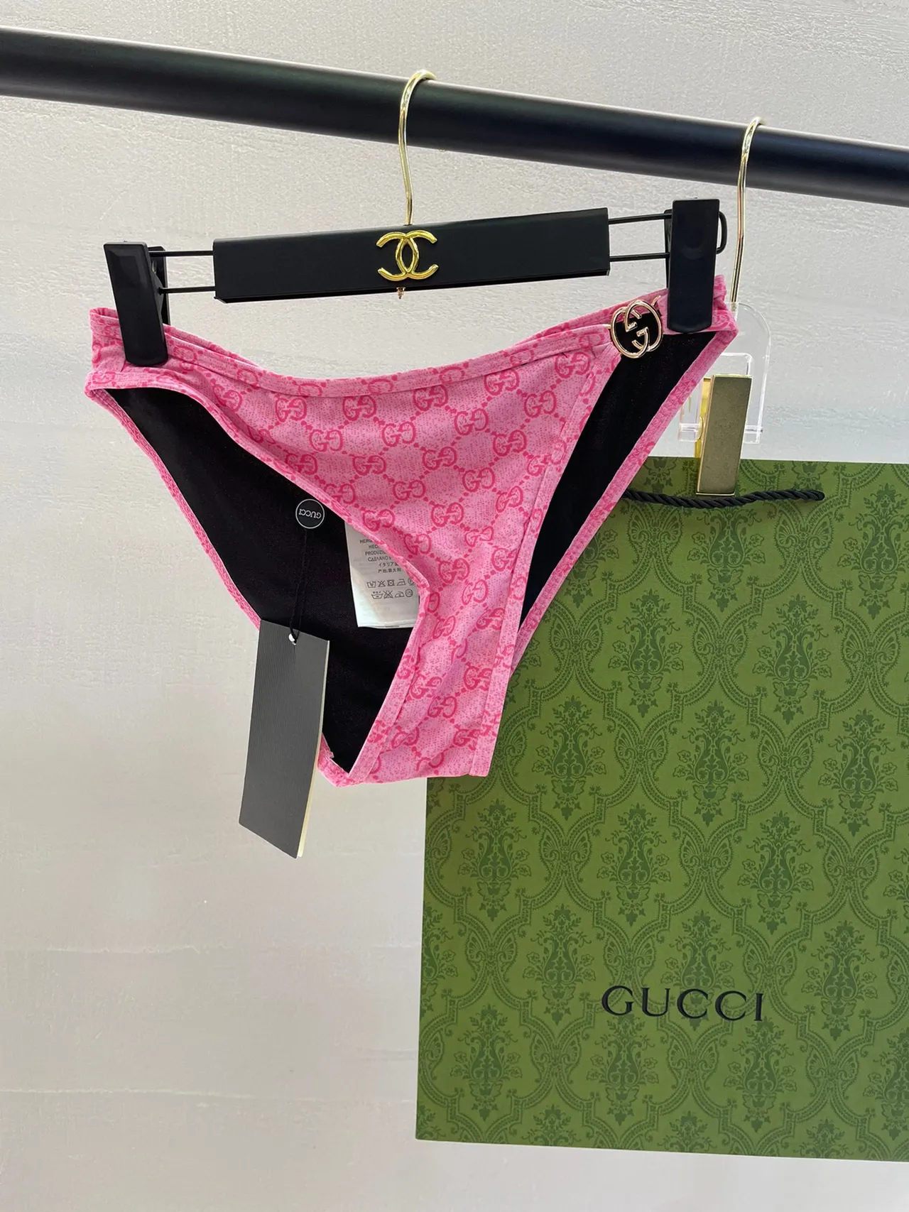 Gucci Pink Halter Triangle All-Over GG Monogram Swimwear