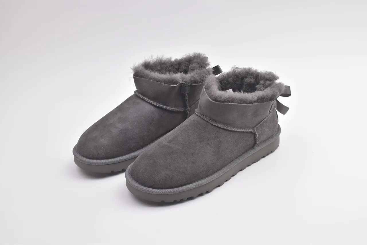 UGG Classic Mini Bailey Bow Charcoal Gray Snow Boots