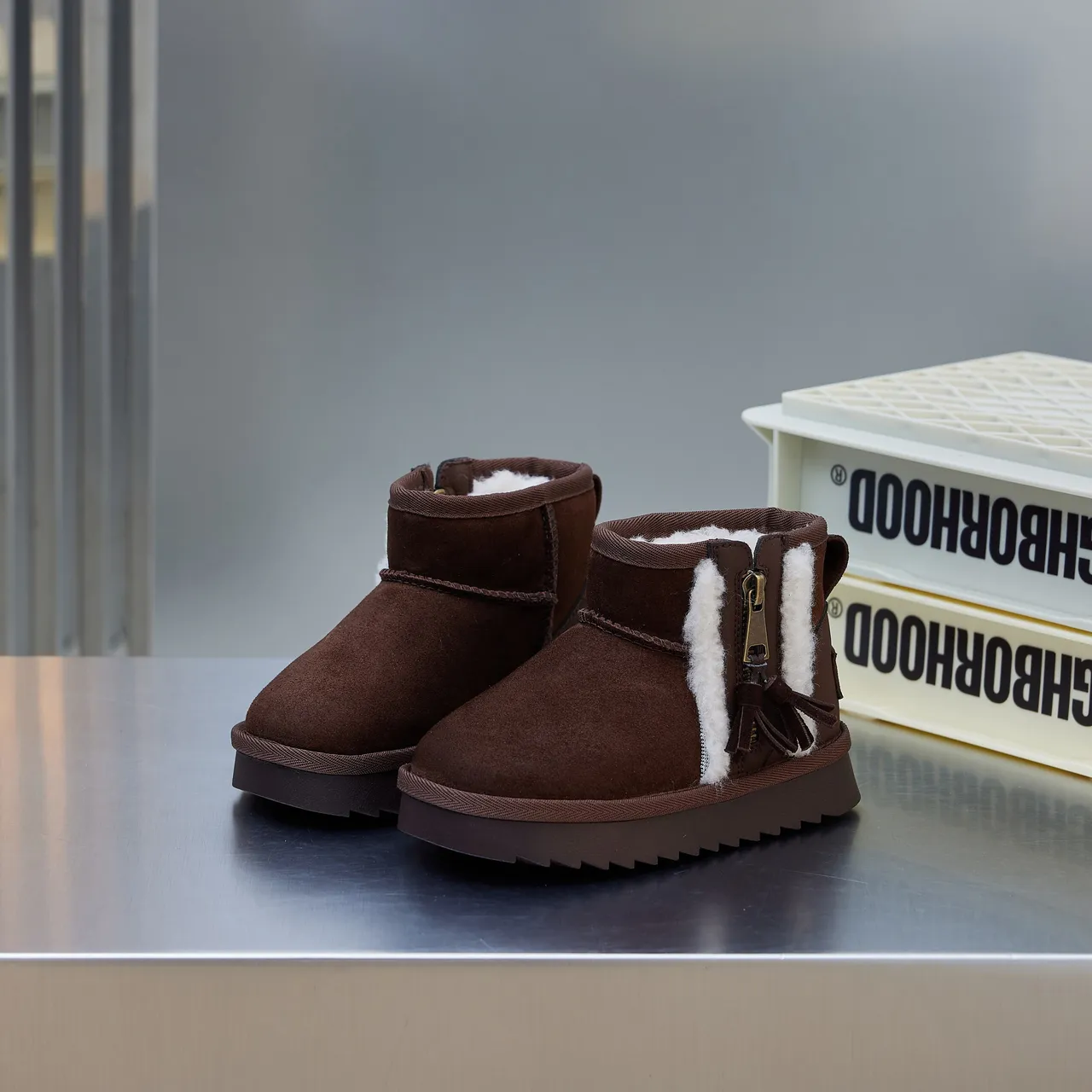 UGG Brown Beige Suede Upper Shearling-Lined Snow Boots