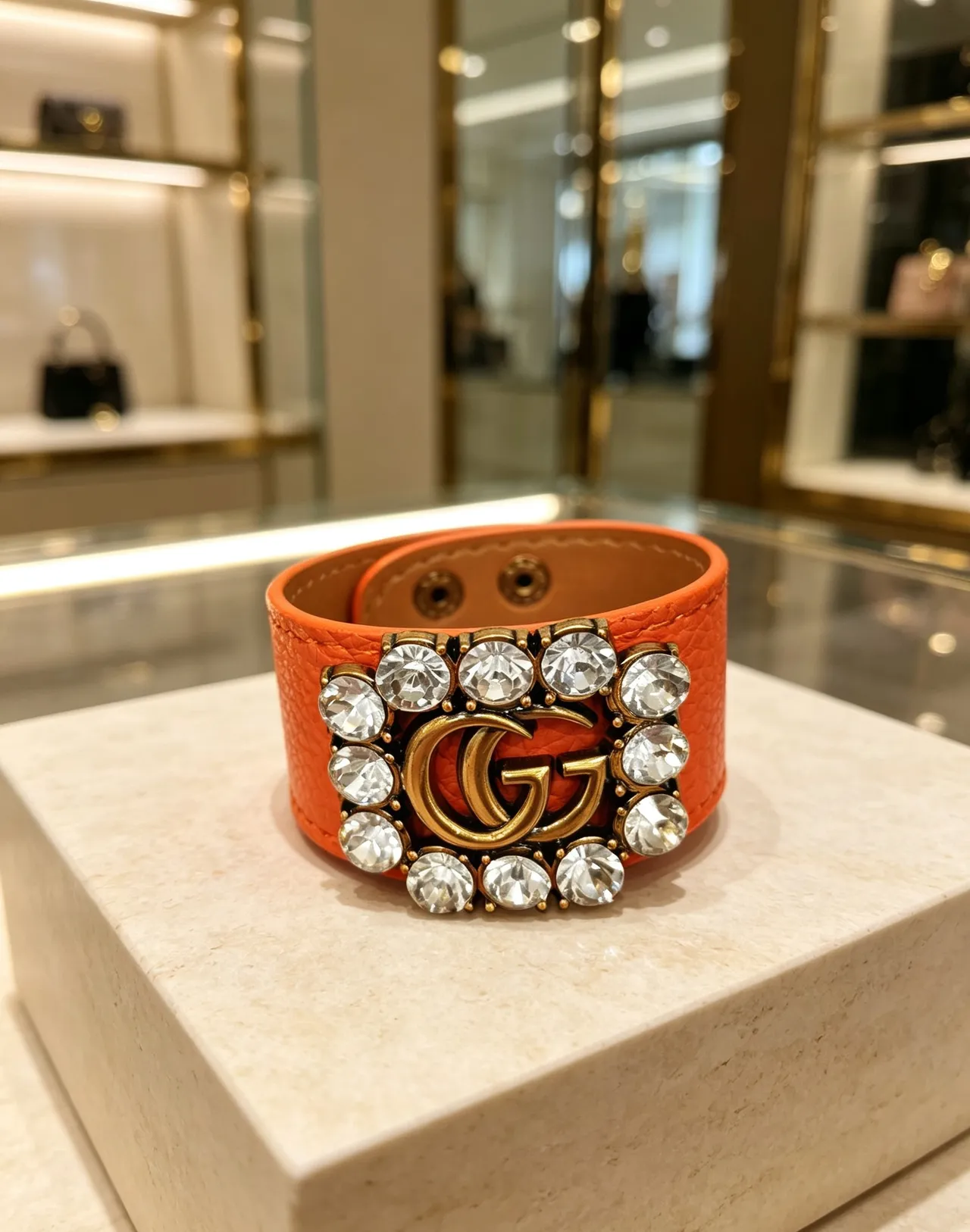 Gucci GG Marmont Crystal-Embellished Leather Belt