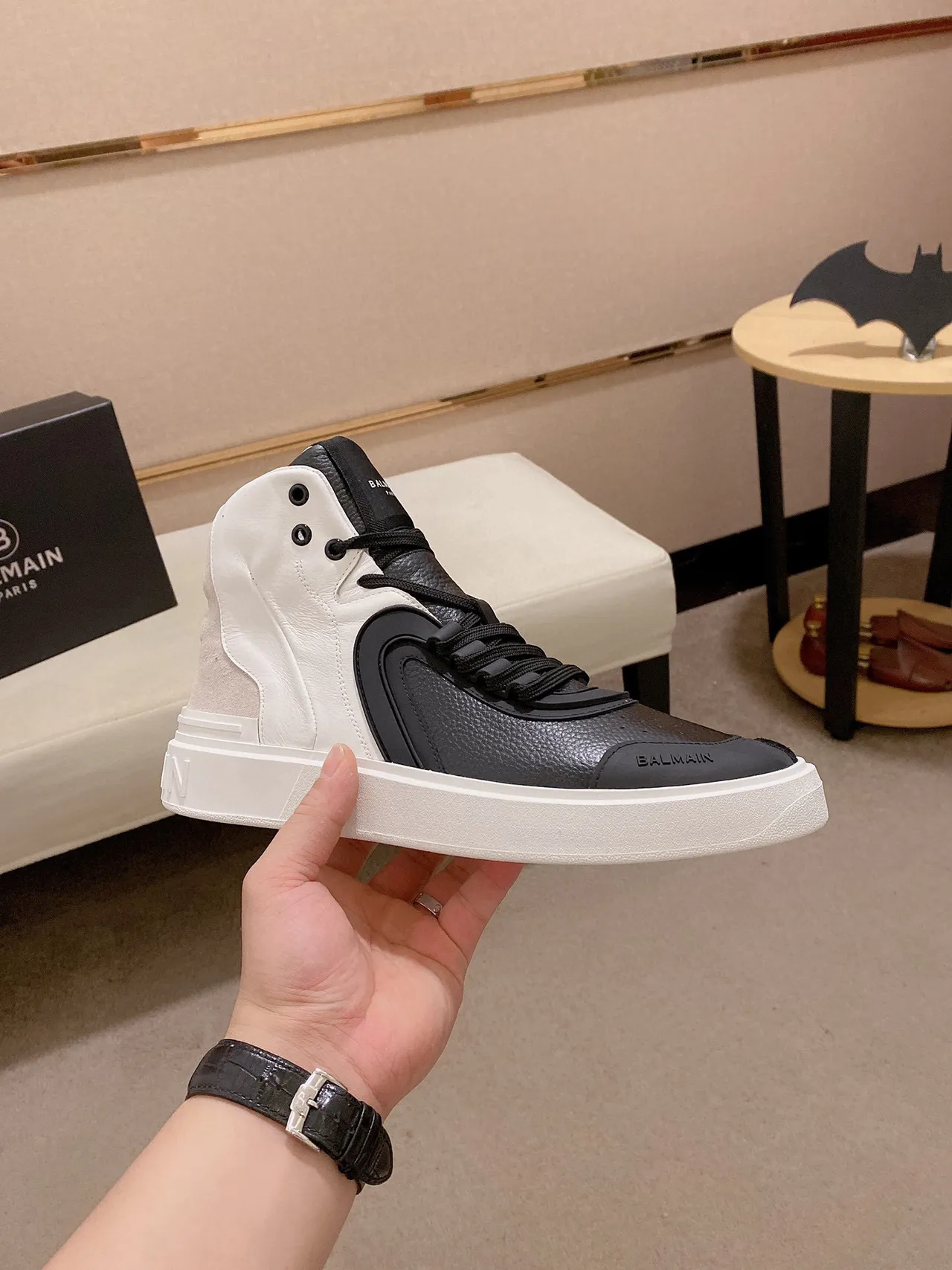 Balmain Black White High-Top Two-Tone Lifestyle Sneakers