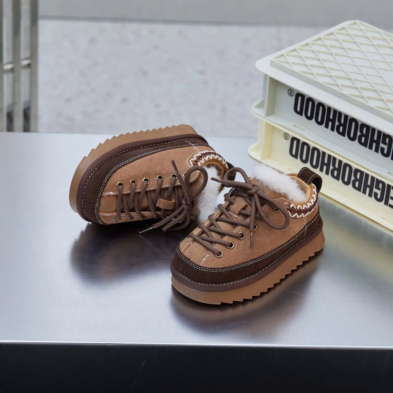 Brown Beige Platform Sole Plush Lined Snow Boots
