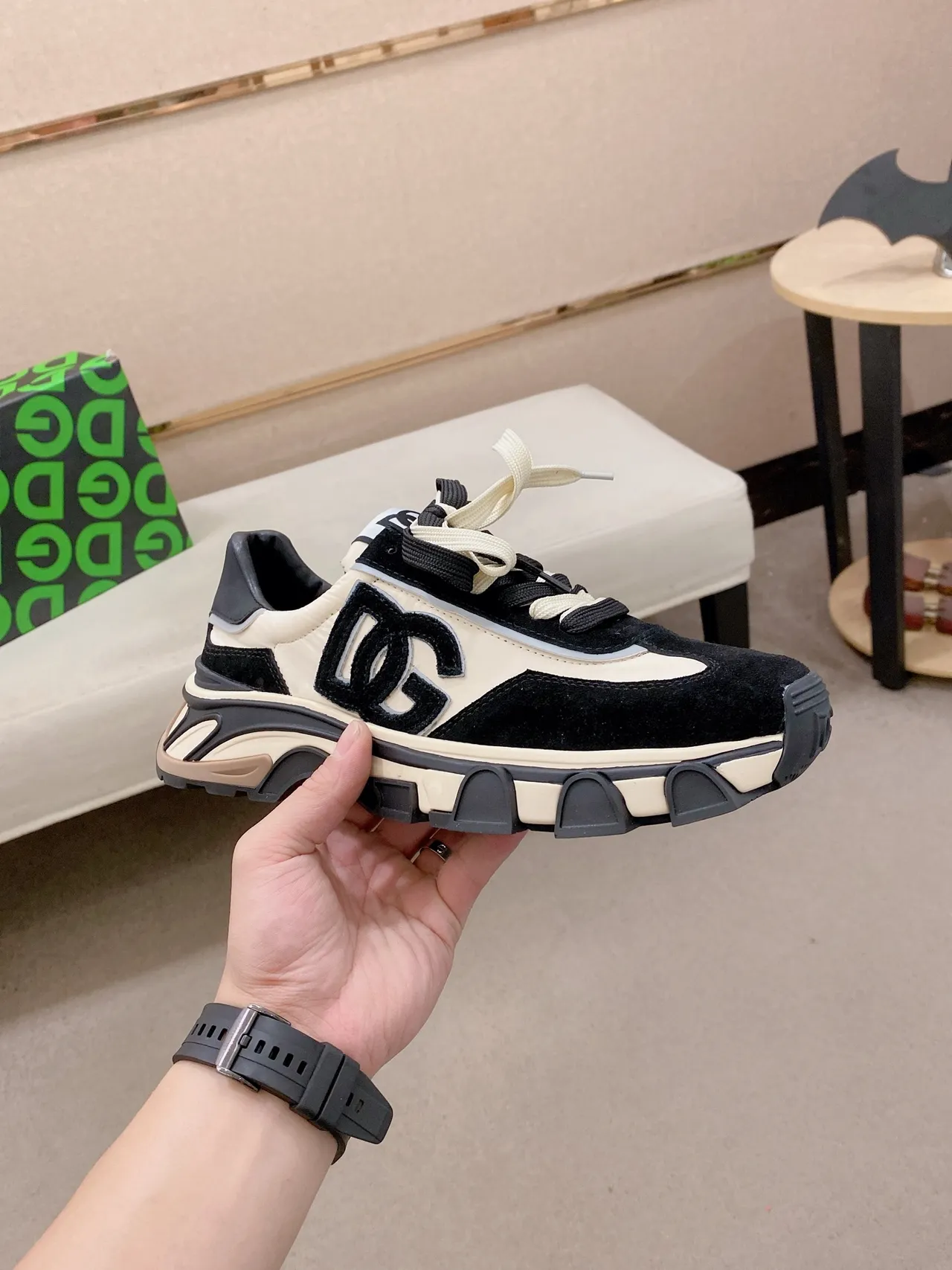 DC Shoes Black Beige Sole Mixed-Material Upper Chunky Sneakers