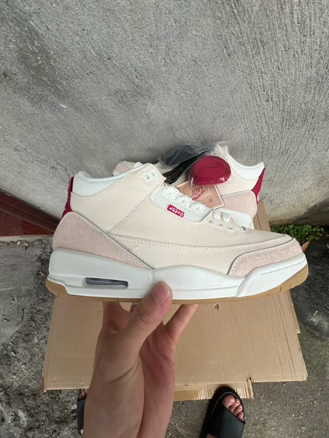 Levi's Beige Red High-Top Textile-Suede Hybrid Upper Sneakers