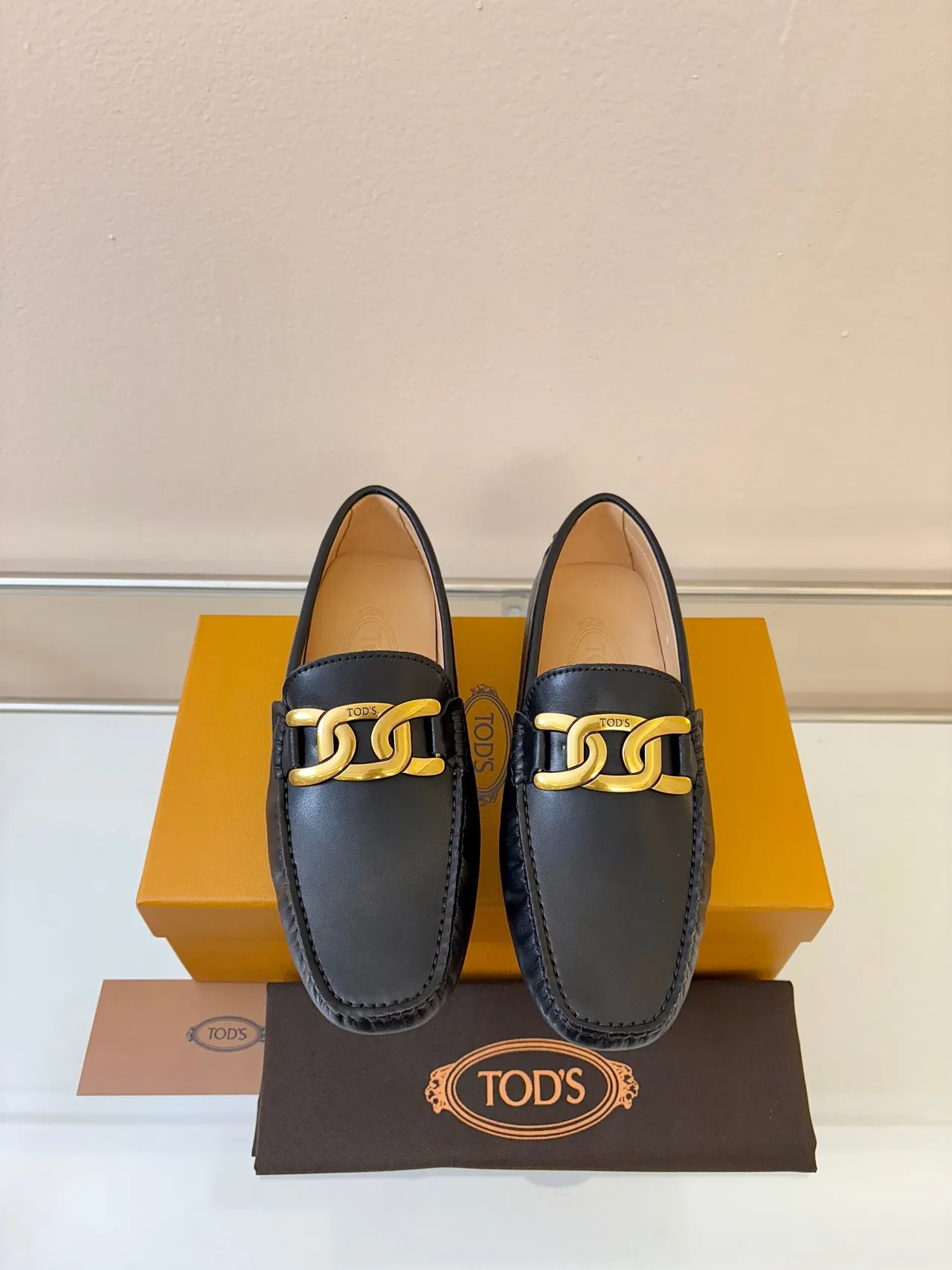 Tod's Horsebit Loafer Black Gold Leather Buckle Loafer