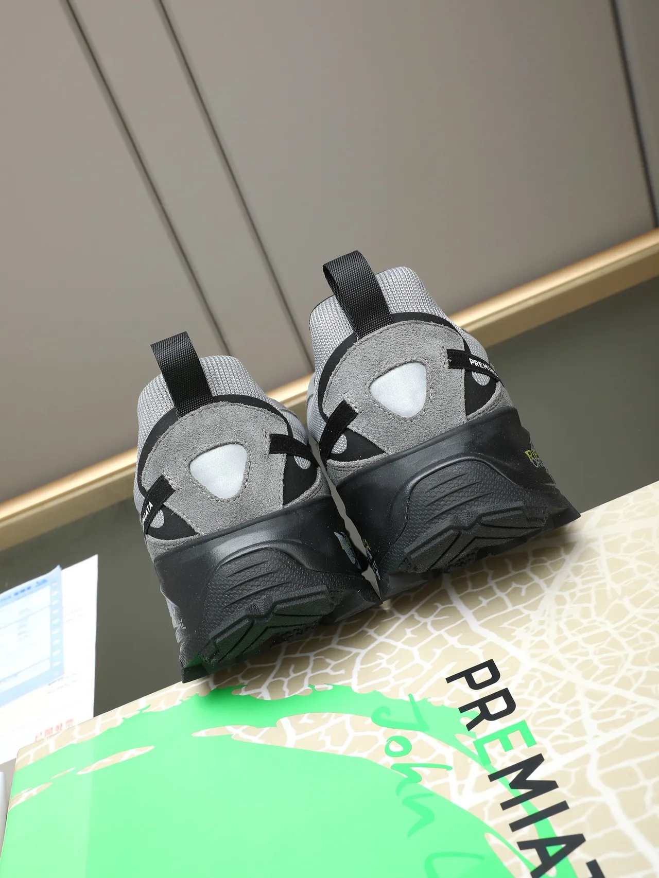 Premiata Gray Black Laceless Toggle Closure Mixed Upper Chunky Sneakers
