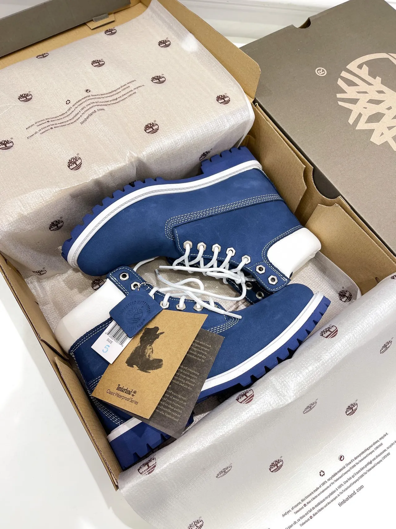 Timberland Premium 6-Inch Blue and White Work Boots