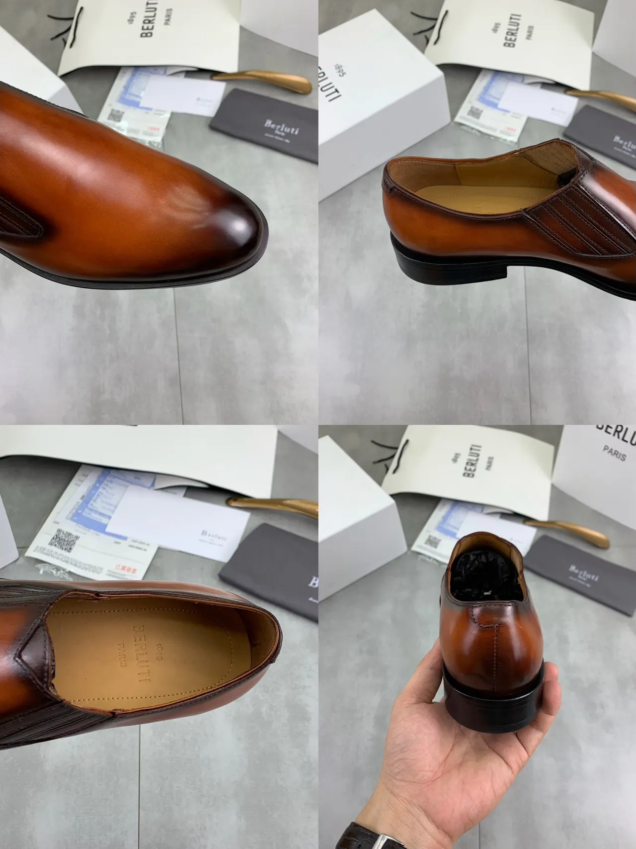 BERLUTI Brown Black Two-Tone Patina Slip-On Leather Shoes