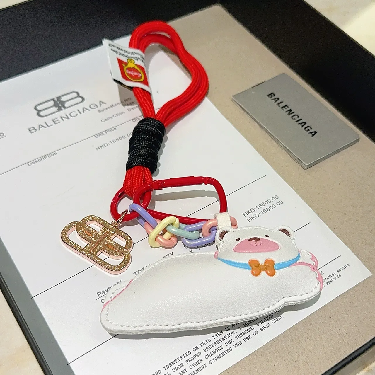 Balenciaga White Red Leather Bear Charm Multicolor Resin Chain Links Phone Accessory