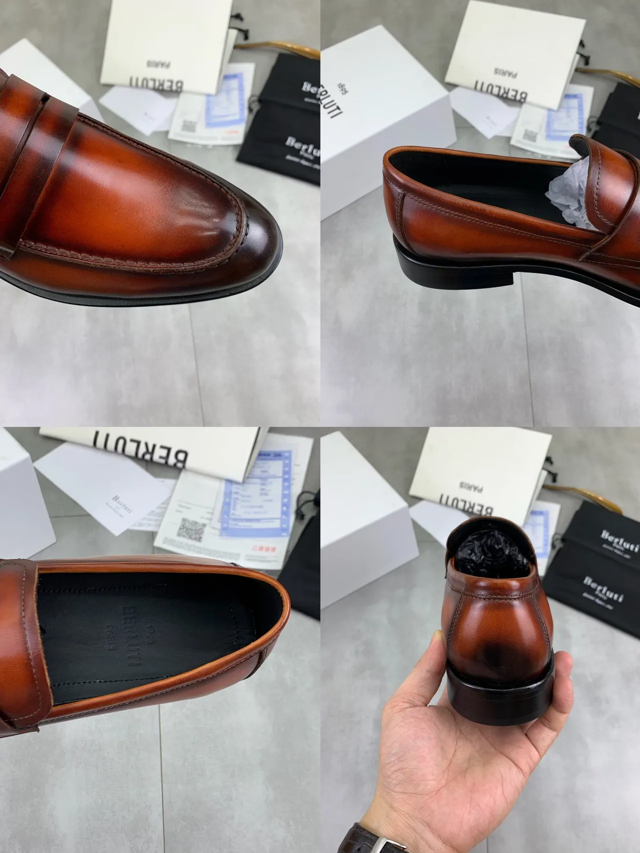 BERLUTI Brown Black Burnished Leather Penny Strap Loafer