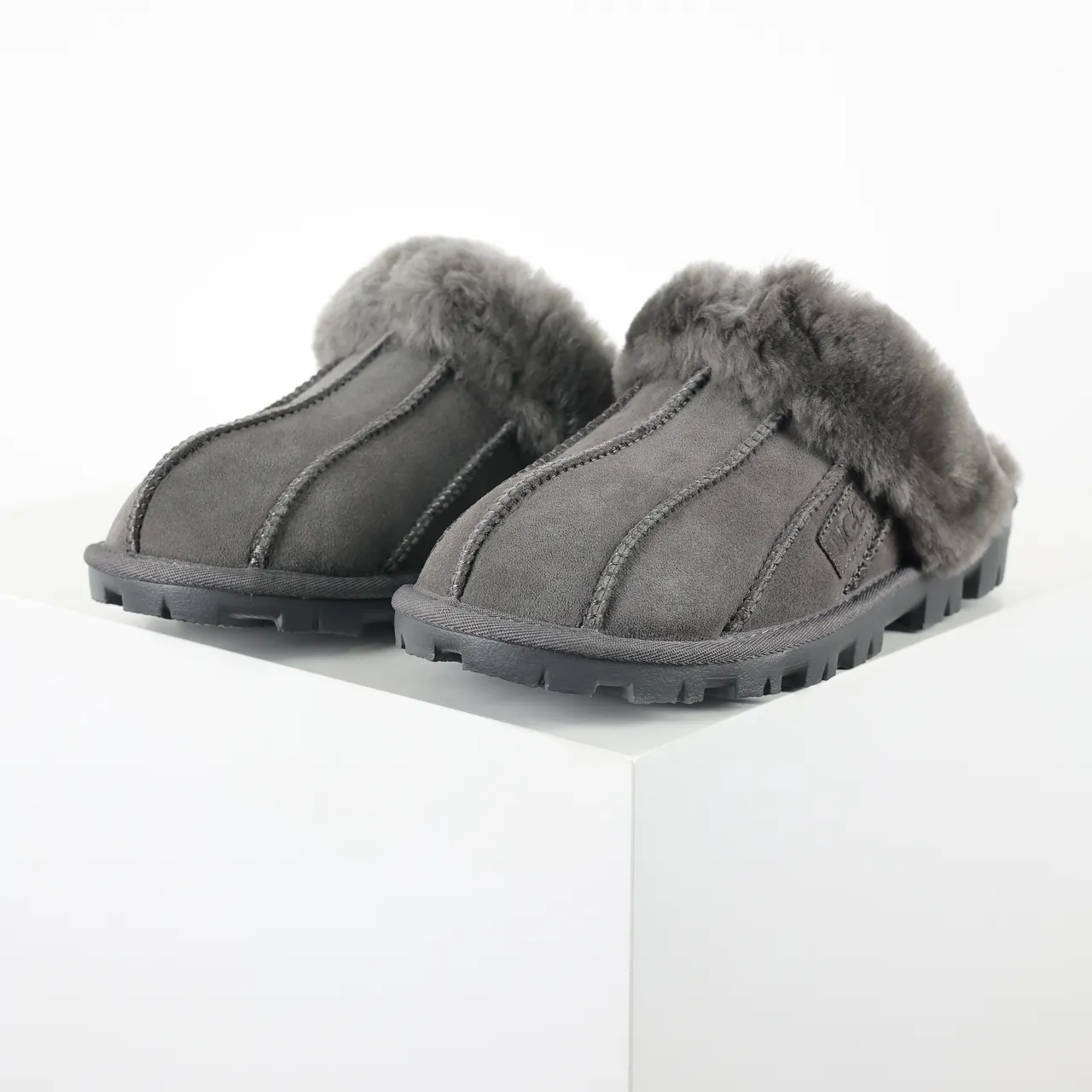 UGG Tasman Charcoal Gray Shearling-Lined Slipper