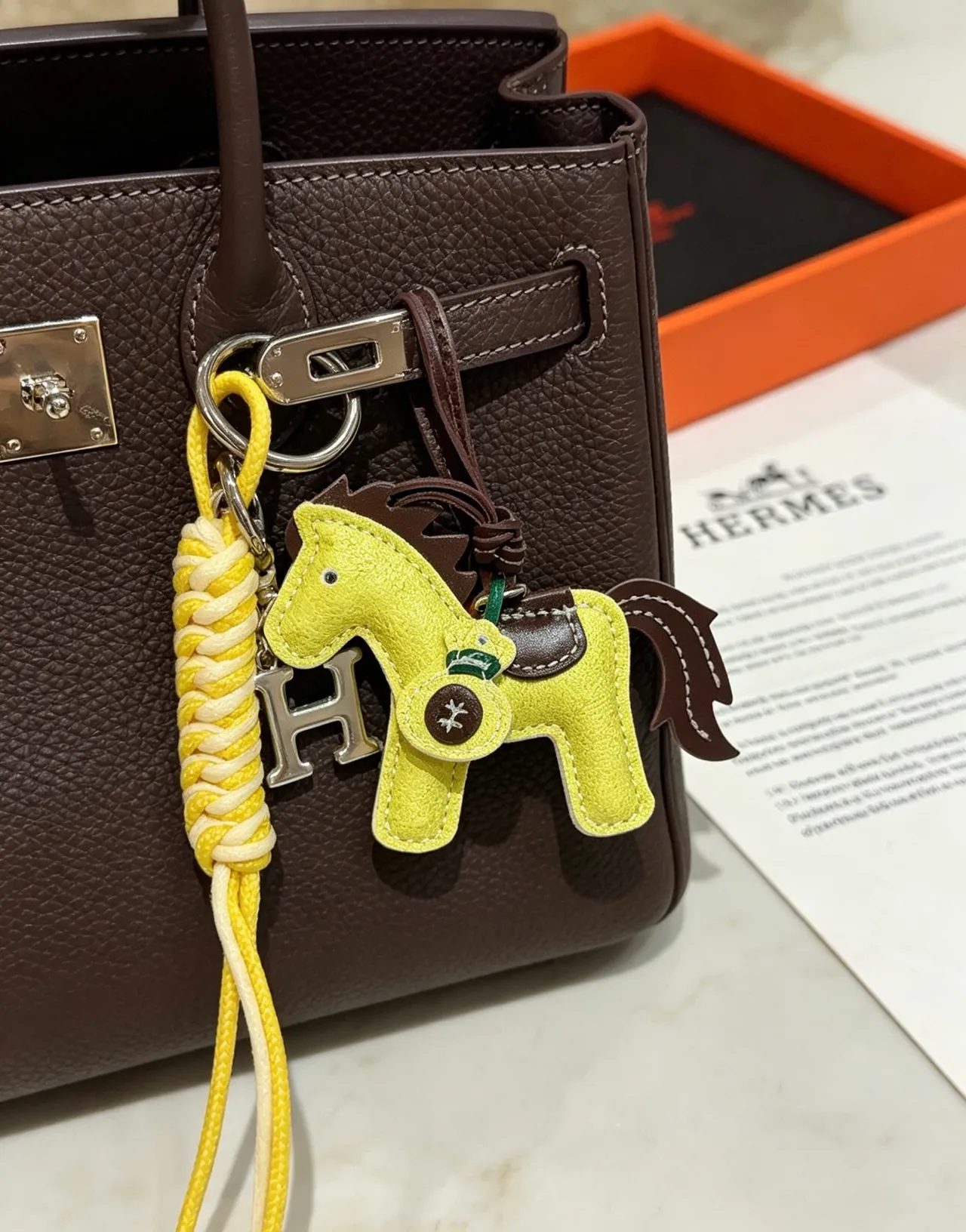 Hermès Beige Yellow Structured Leather Top-Handle Handbag