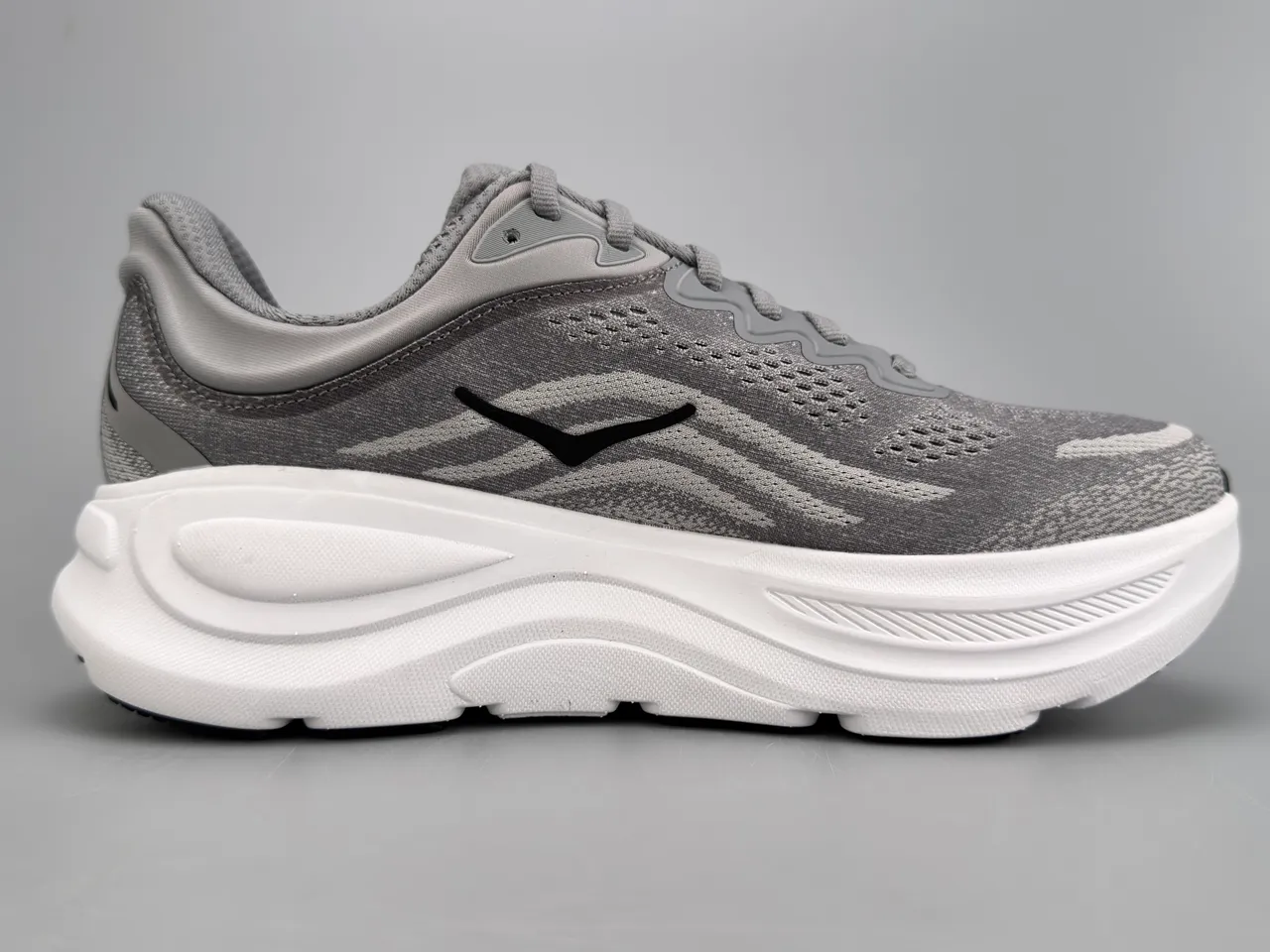 Hoka Clifton Gray White Engineered Knit Upper Thick Midsole Running Shoes