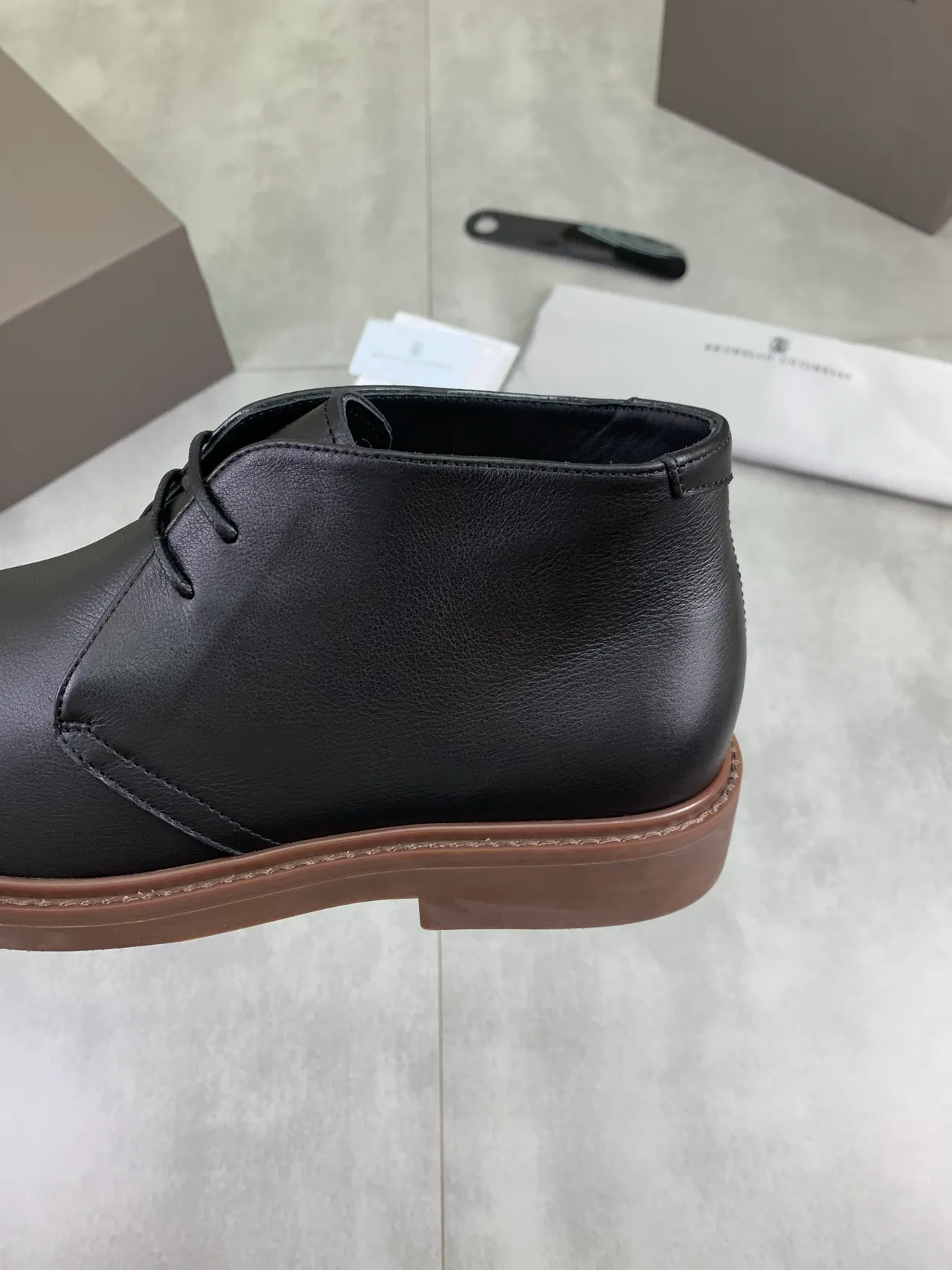 Black Brown Leather Contrast Sole Ankle Boots