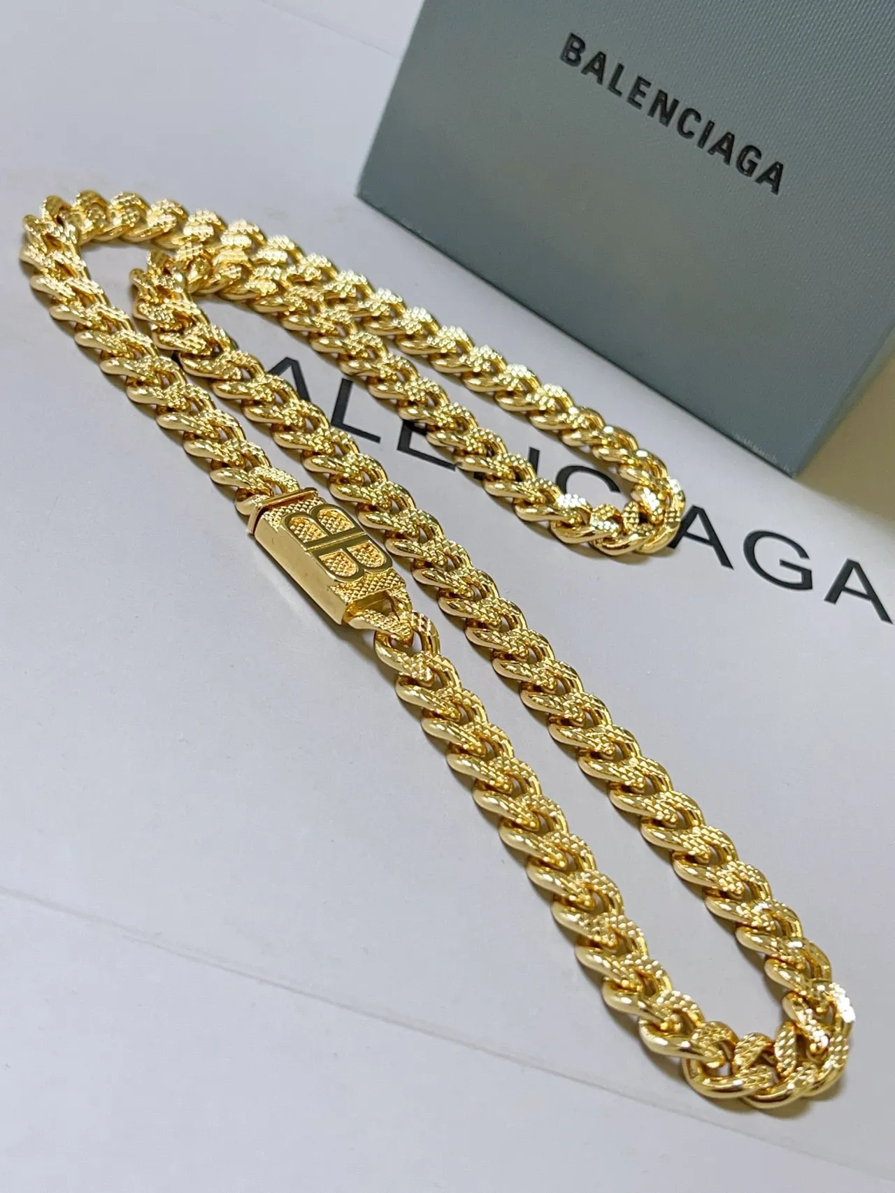 Balenciaga BB Chain Gold Chunky Curb Logo Clasp Necklace